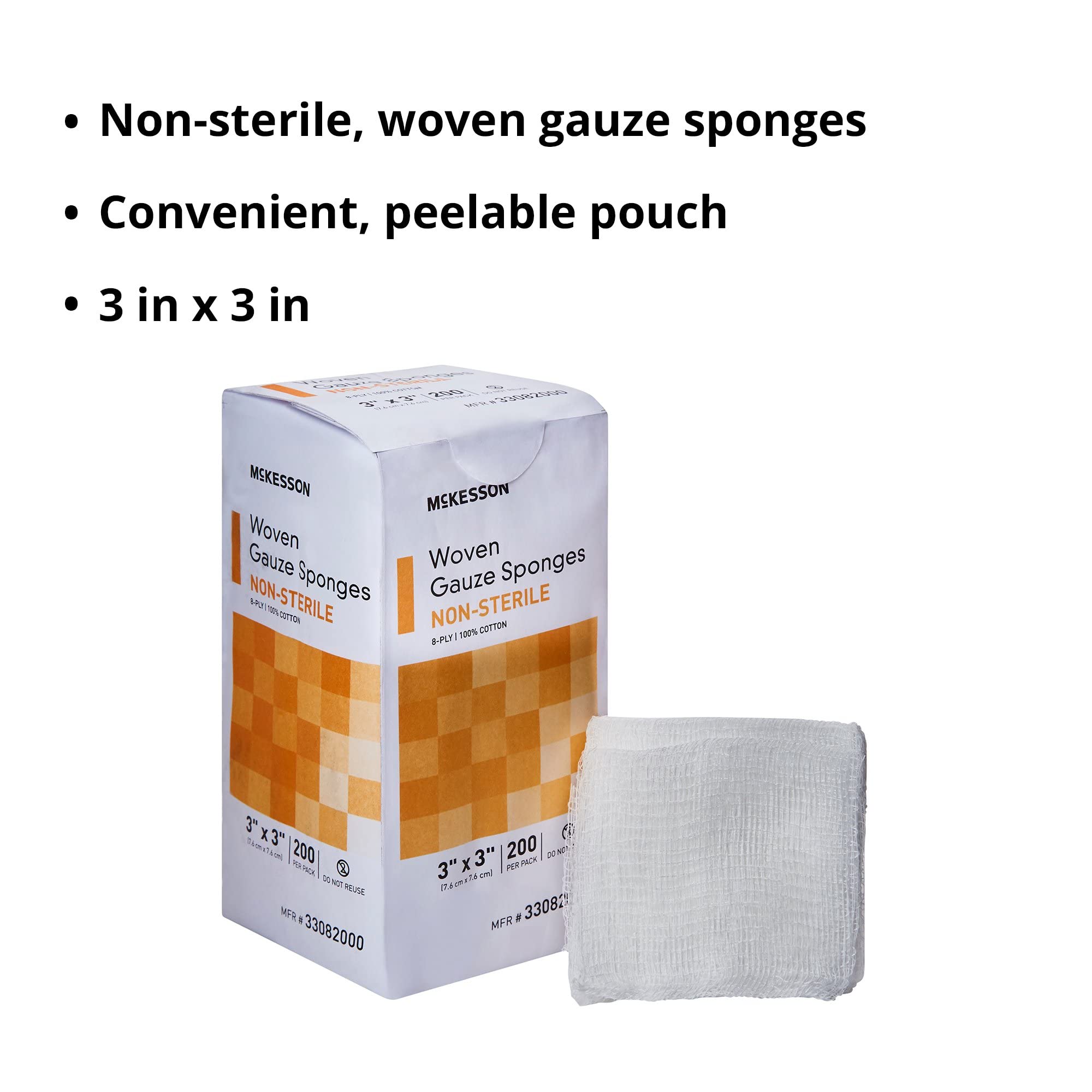 McKesson Woven Gauze Sponges, Non-Sterile, 8-Ply, 100% Cotton, 3 in x 3 in, 200 per Pack, 20 Packs, 4000 Total - Image 4