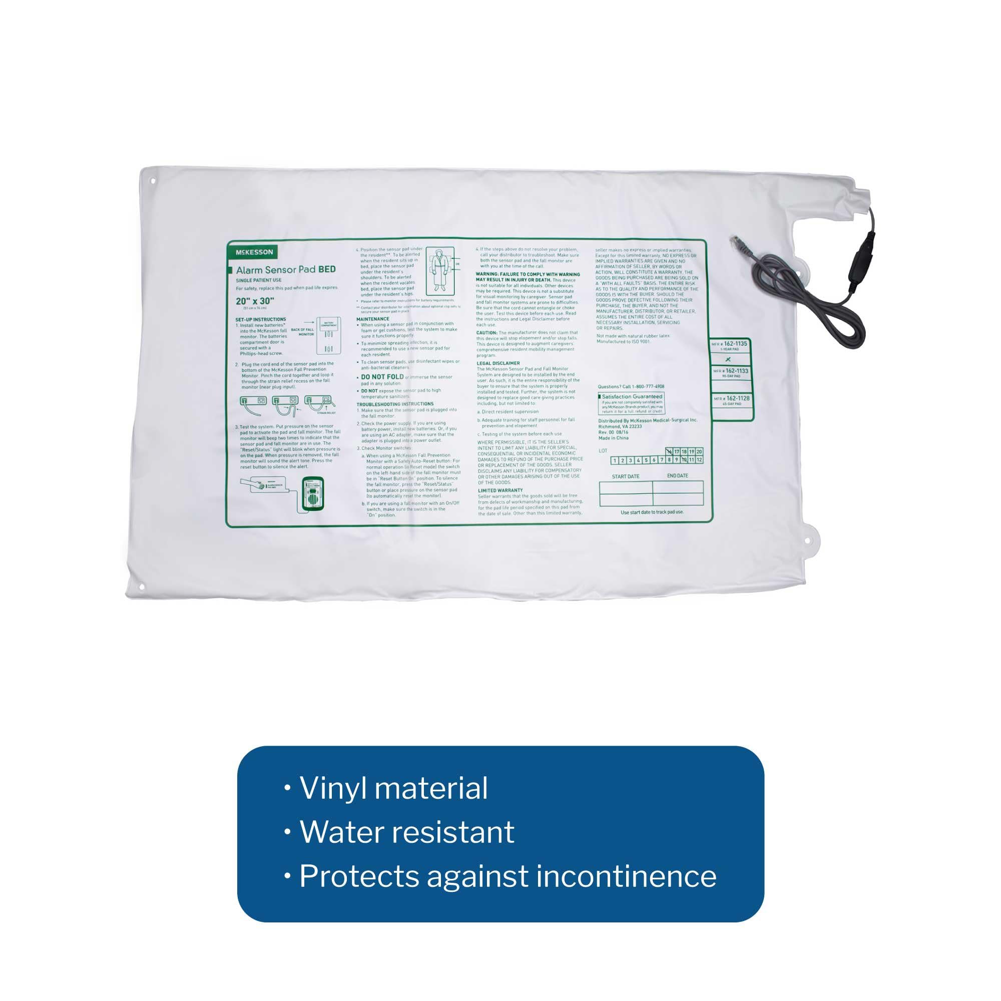 McKesson Alarm Sensor Pad for Beds - Vinyl, for use with Fall Prevention Monitors - 20 in x 30 in, 1 Count - Image 3