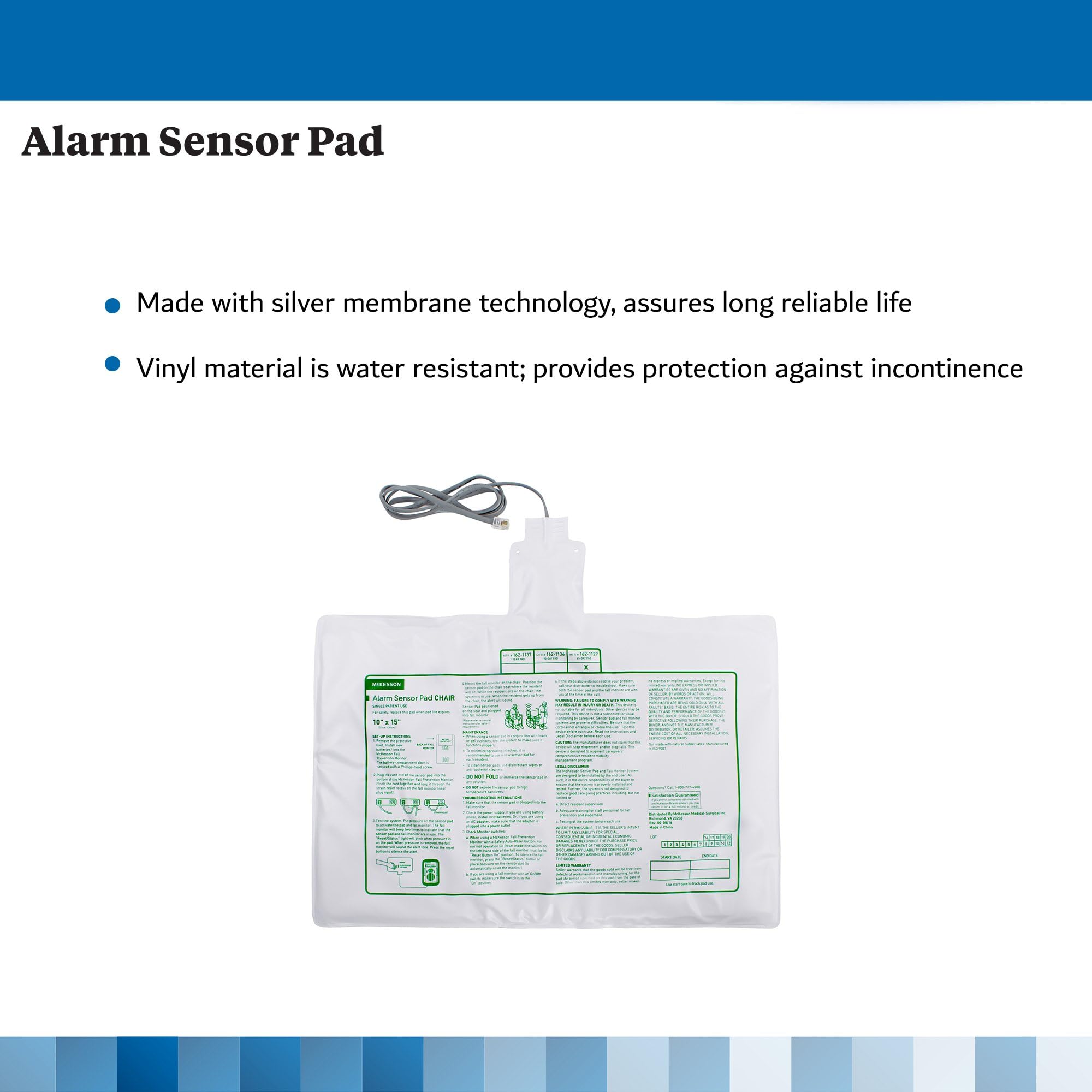 McKesson Alarm Sensor Pad for Chairs, Weight Sensitive, for use with Fall Prevention Monitors, Vinyl, 10 in x 15 in, 1 Count - Image 3