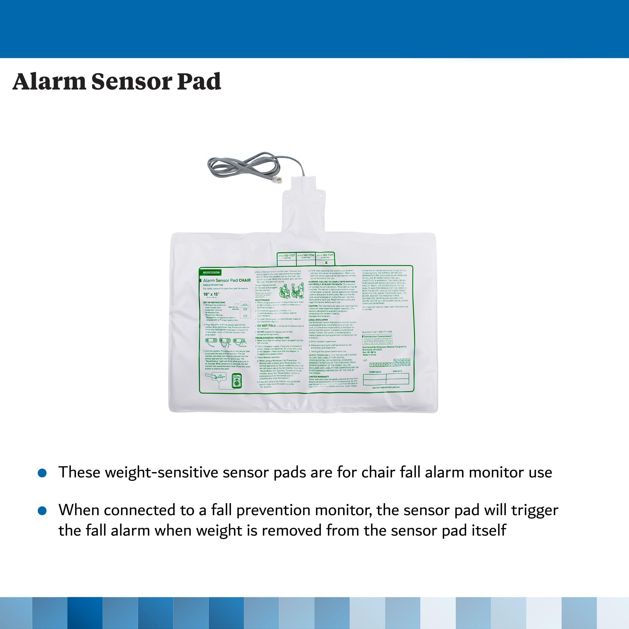 McKesson Alarm Sensor Pad for Chairs, Weight Sensitive, for use with Fall Prevention Monitors, Vinyl, 10 in x 15 in, 1 Count - Image 4