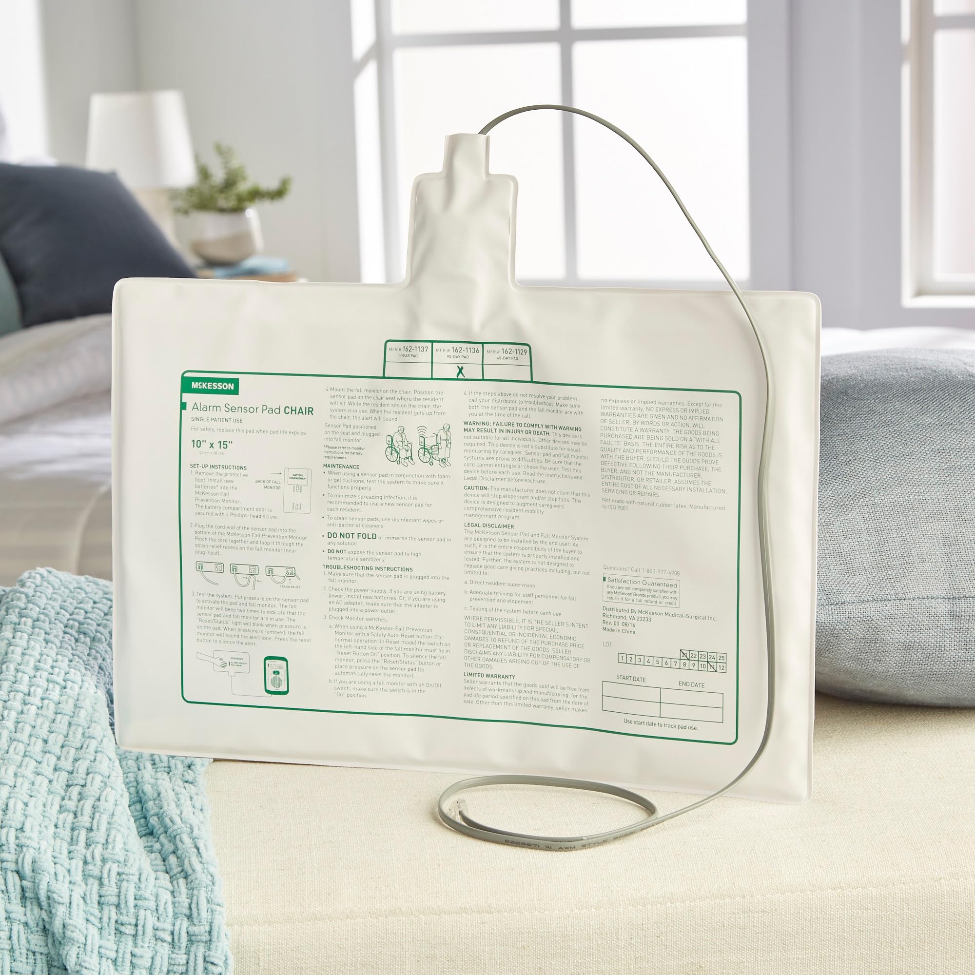 McKesson Alarm Sensor Pad for Chairs, Weight Sensitive, for use with Fall Prevention Monitors, Vinyl, 10 in x 15 in, 1 Count - Image 4