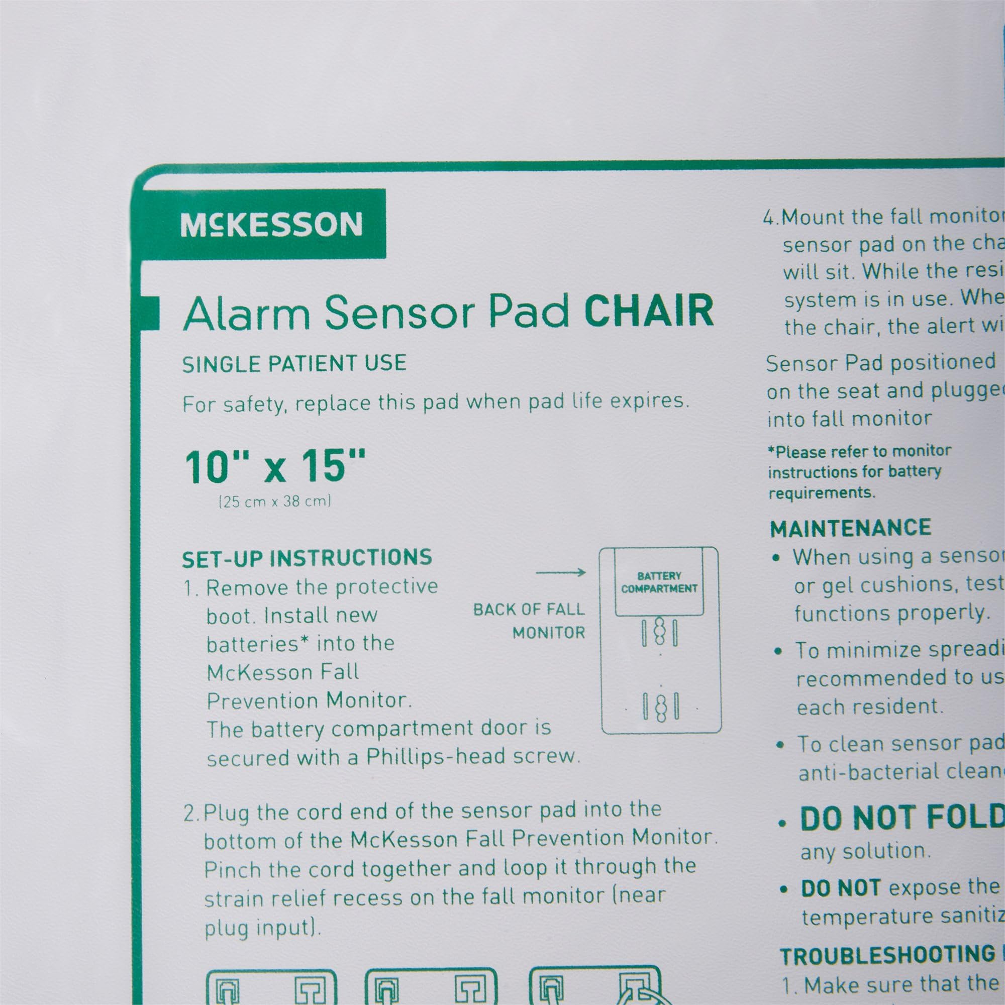 McKesson Alarm Sensor Pad for Chairs, Weight Sensitive, for use with Fall Prevention Monitors, Vinyl, 10 in x 15 in, 1 Count - Image 5