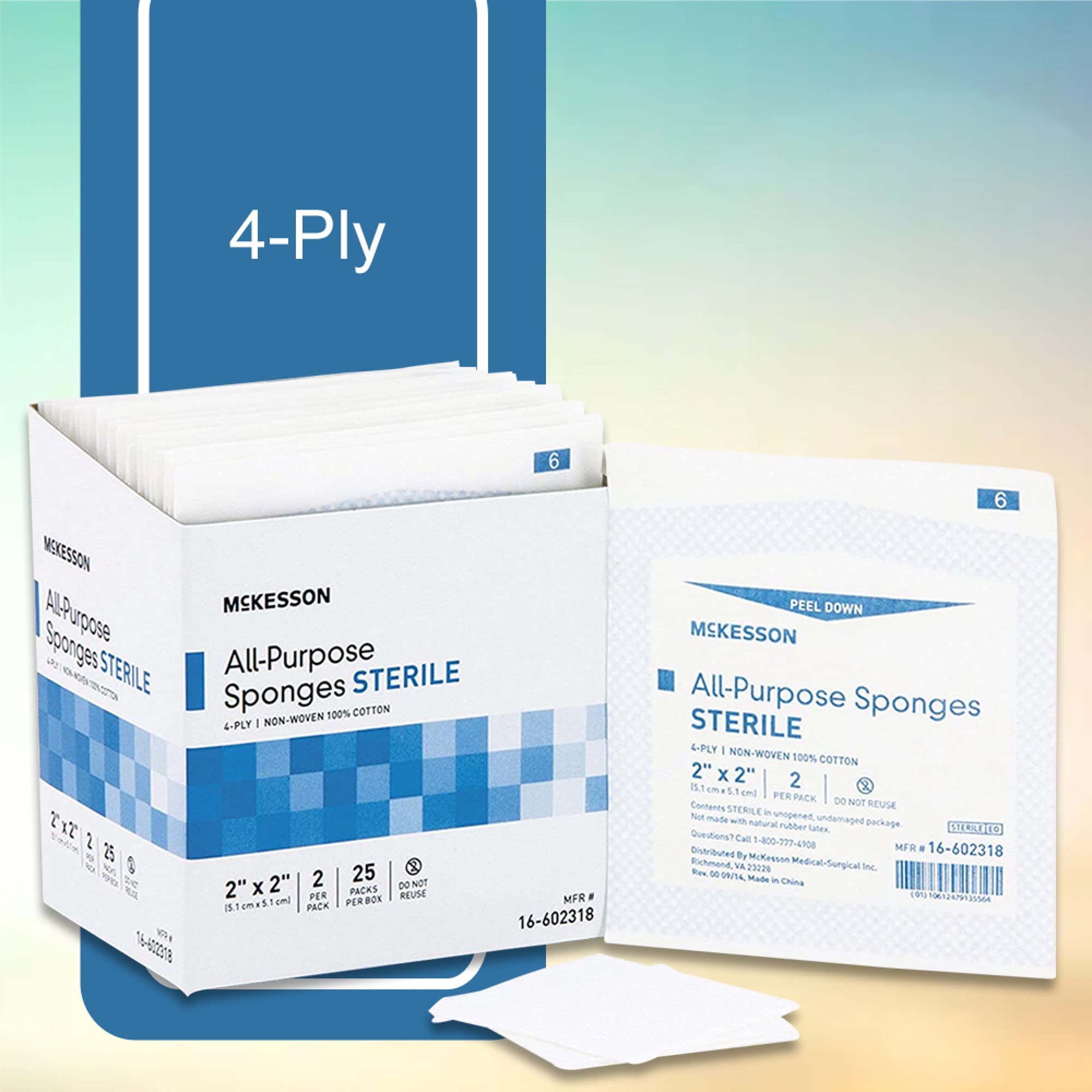McKesson All Purpose Sponges, Sterile, 4-Ply, 100% Cotton, 2 in x 2 in, 2 per Pack, 25 Packs, 50 Total - Image 3