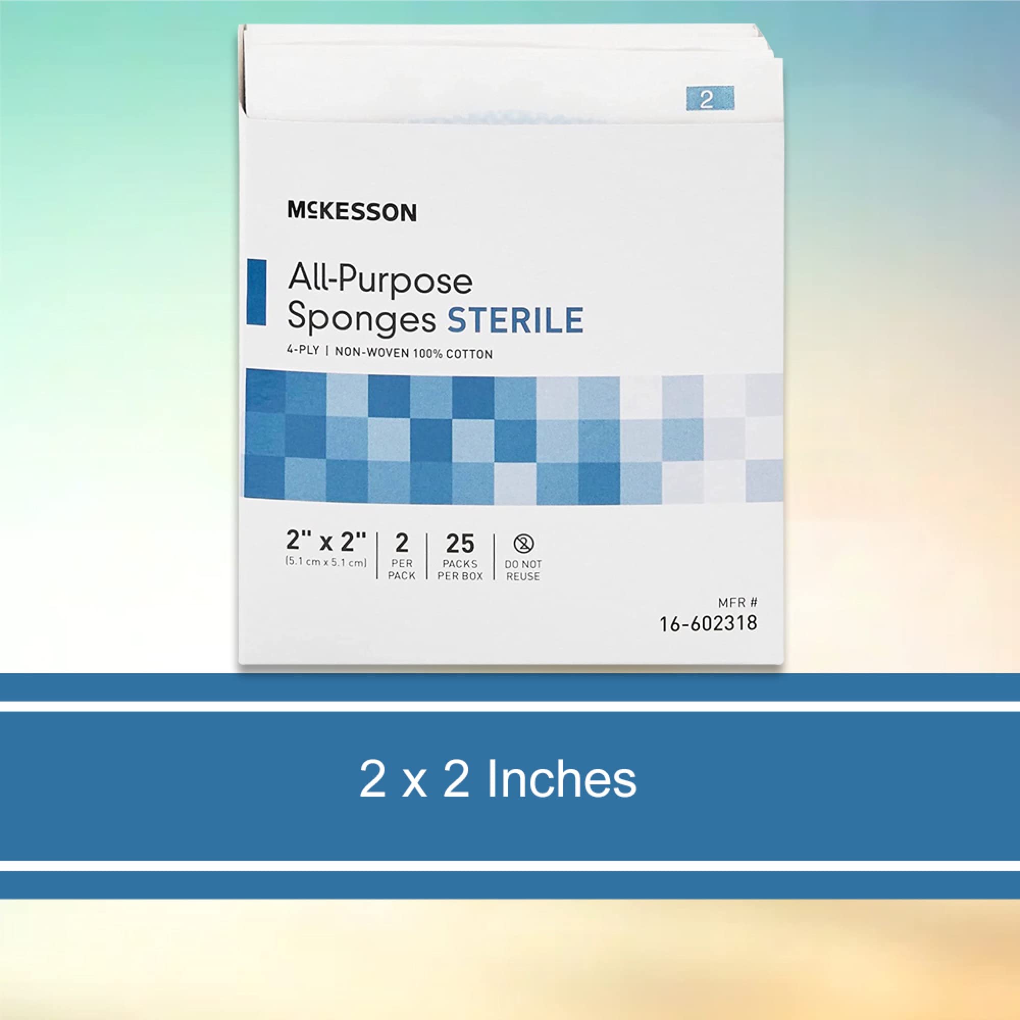 McKesson All Purpose Sponges, Sterile, 4-Ply, 100% Cotton, 2 in x 2 in, 2 per Pack, 25 Packs, 50 Total - Image 4