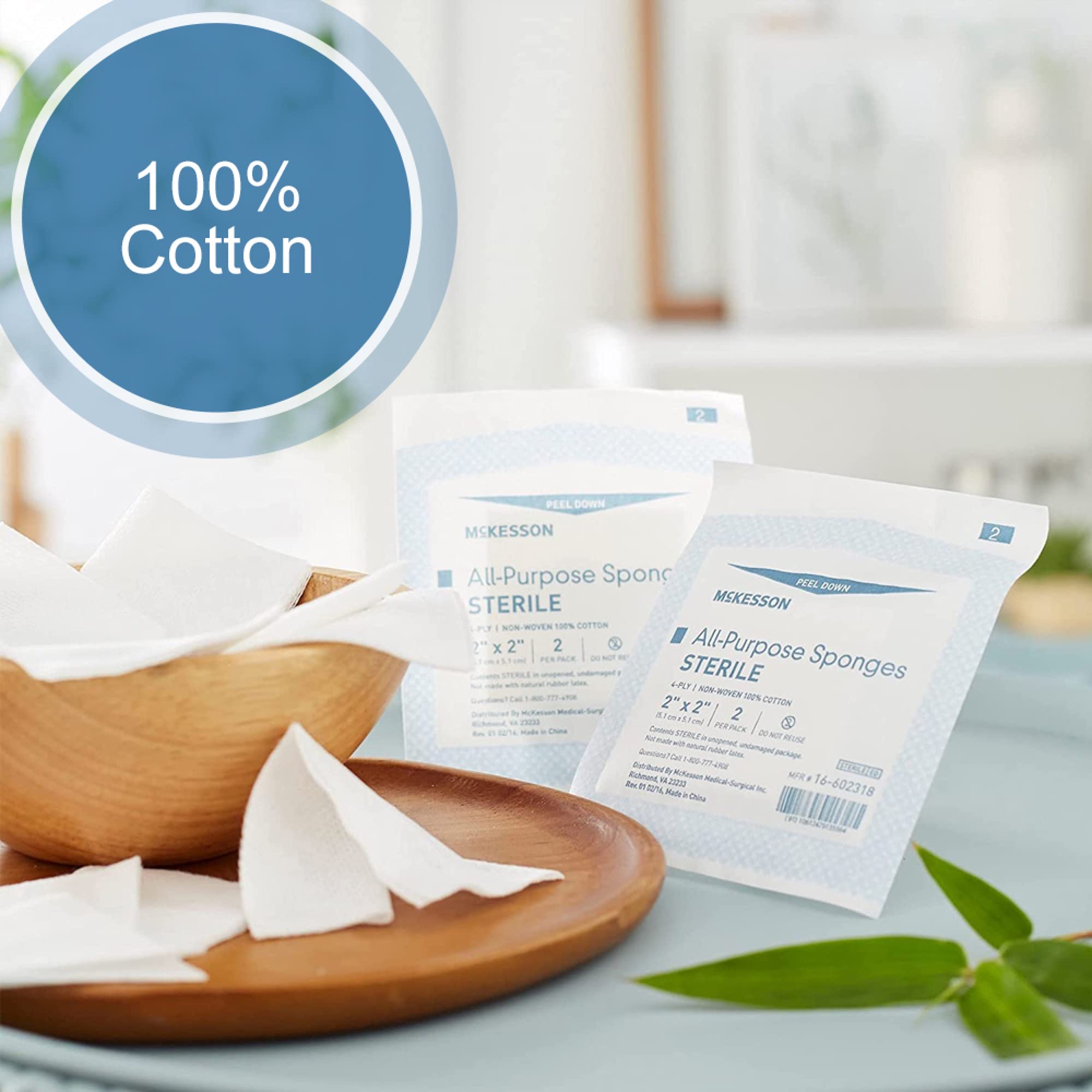 McKesson All Purpose Sponges, Sterile, 4-Ply, 100% Cotton, 2 in x 2 in, 2 per Pack, 25 Packs, 50 Total - Image 5