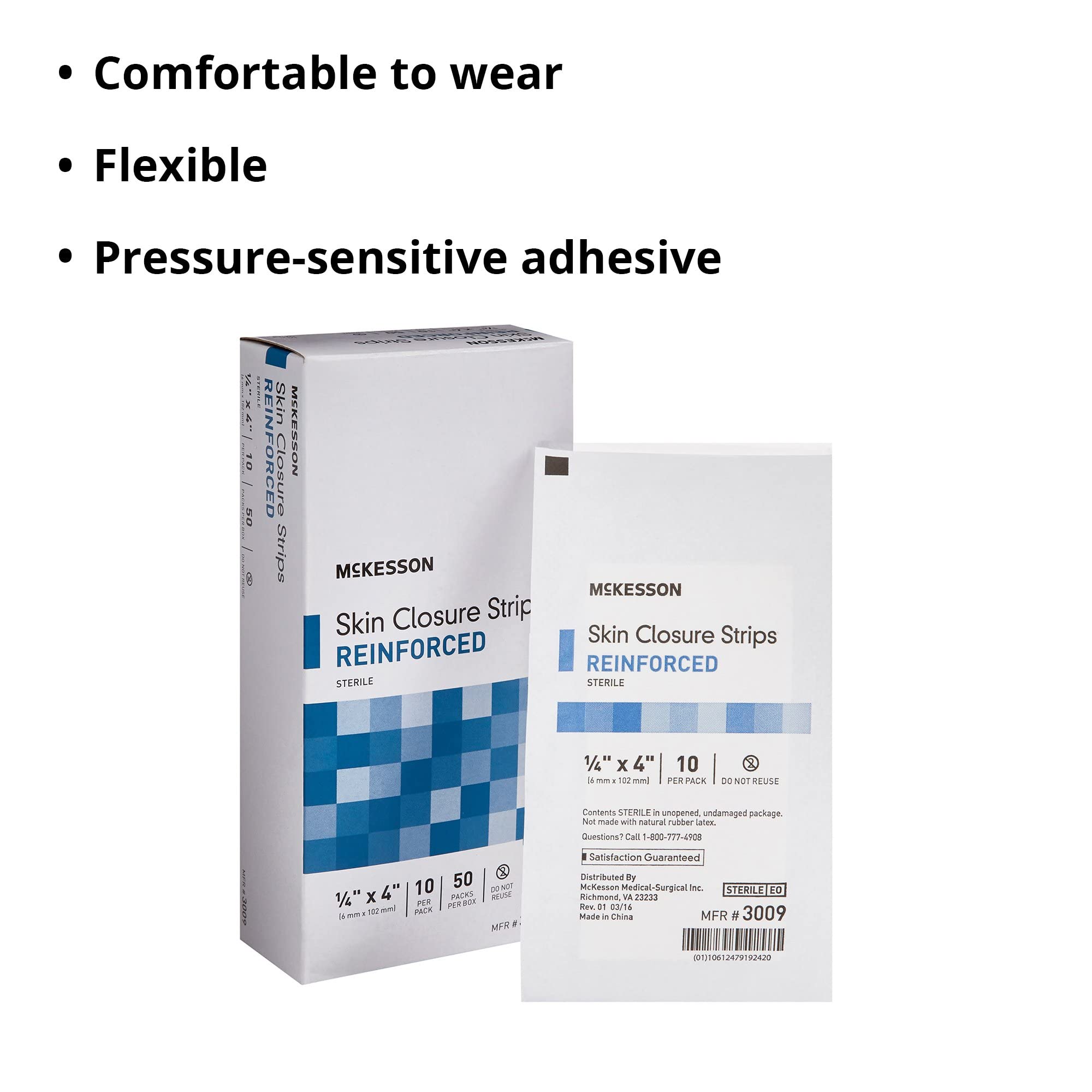 McKesson Closure Reinforced Skin Strip 1/4 x 4 Sterile 3009, 10 per Pack, 50 Packs per Box - Image 4