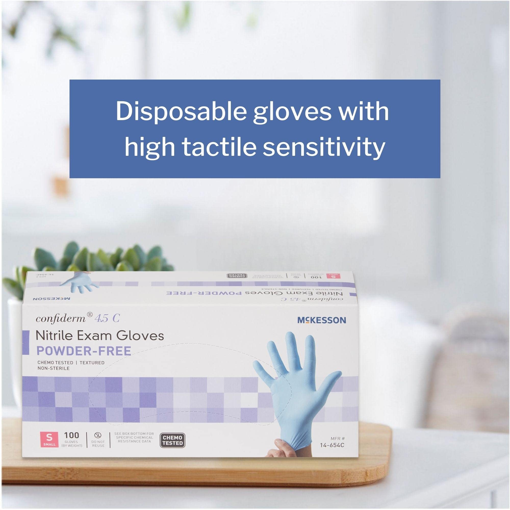 McKesson Confiderm 4.5C Nitrile Exam Gloves - Powder-Free, Latex-Free, Ambidextrous, Textured Fingertips, Chemo Tested, Non-Sterile - Light Blue, Size Small, 100 Count, 1 Box - Image 4