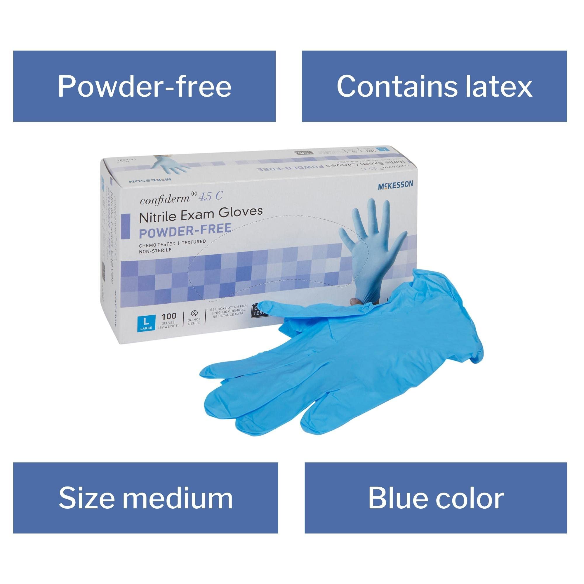 McKesson Confiderm 4.5C Nitrile Exam Gloves - Powder-Free, Latex-Free, Ambidextrous, Textured Fingertip (1000, Large) - Image 4