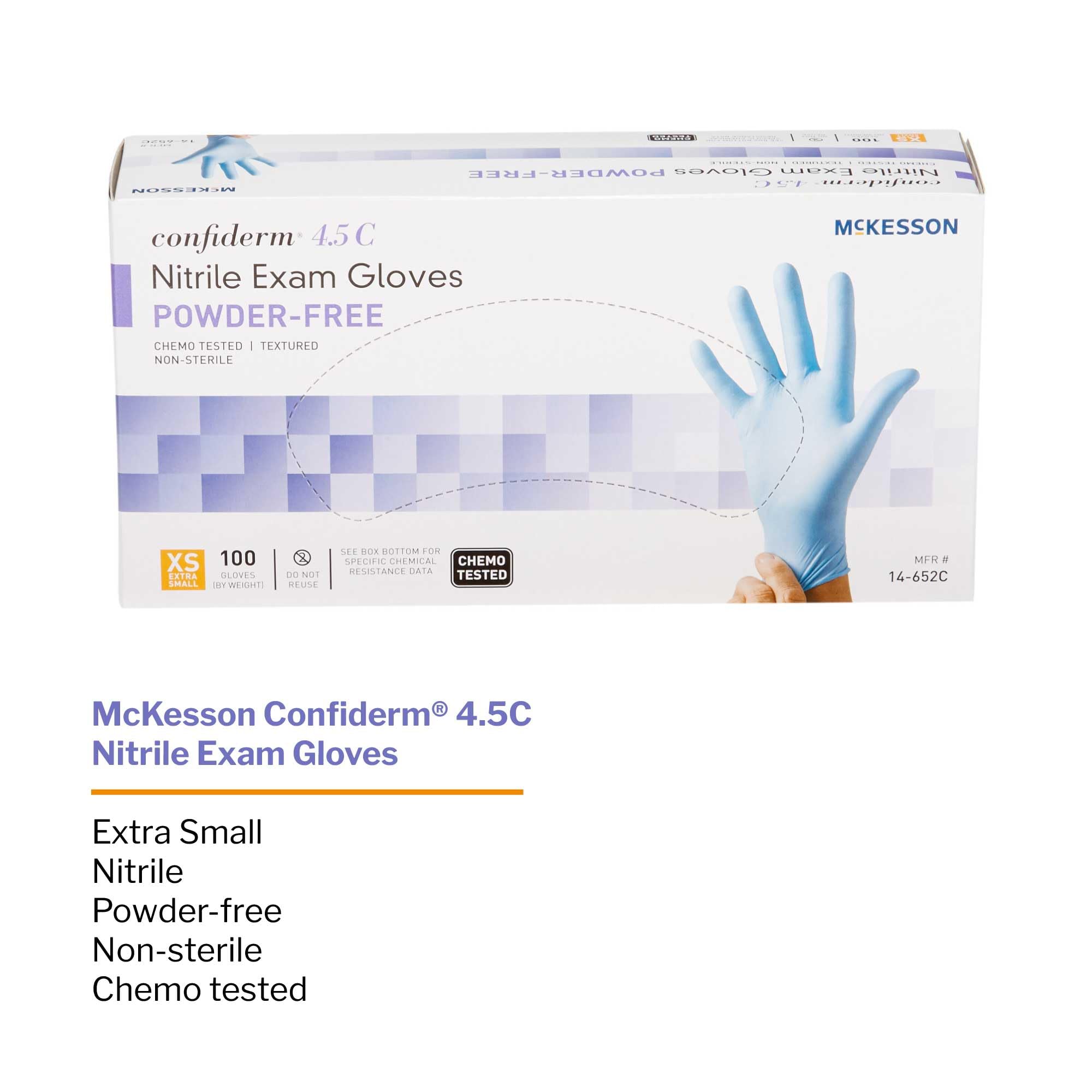 McKesson Confiderm 4.5C Nitrile Exam Gloves - Powder-Free, Latex-Free, Ambidextrous, Textured Fingertip (100, X-Small) - Image 4