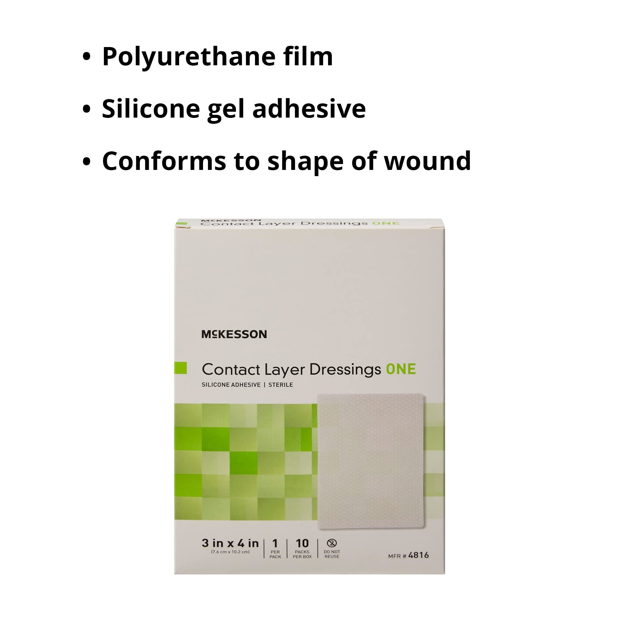 McKesson Contact Layer Dressing, Sterile, Silicone Adhesive, 3 in x 4 in, 10 Count, 4 Packs, 40 Total - Image 3