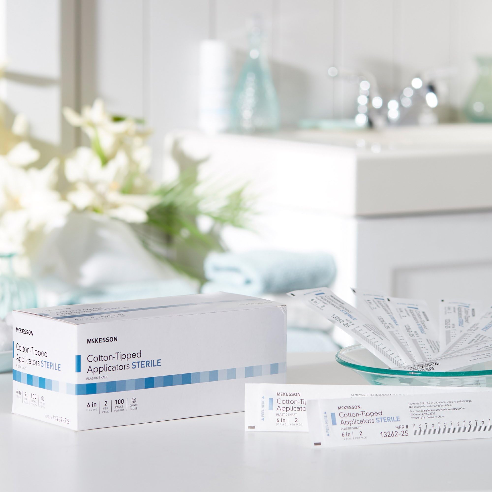 McKesson Cotton Tipped Applicator, 6 in [200 Count] Long Sterile Medical Swabs, Individually Wrapped, Plastic Shaft - Image 6