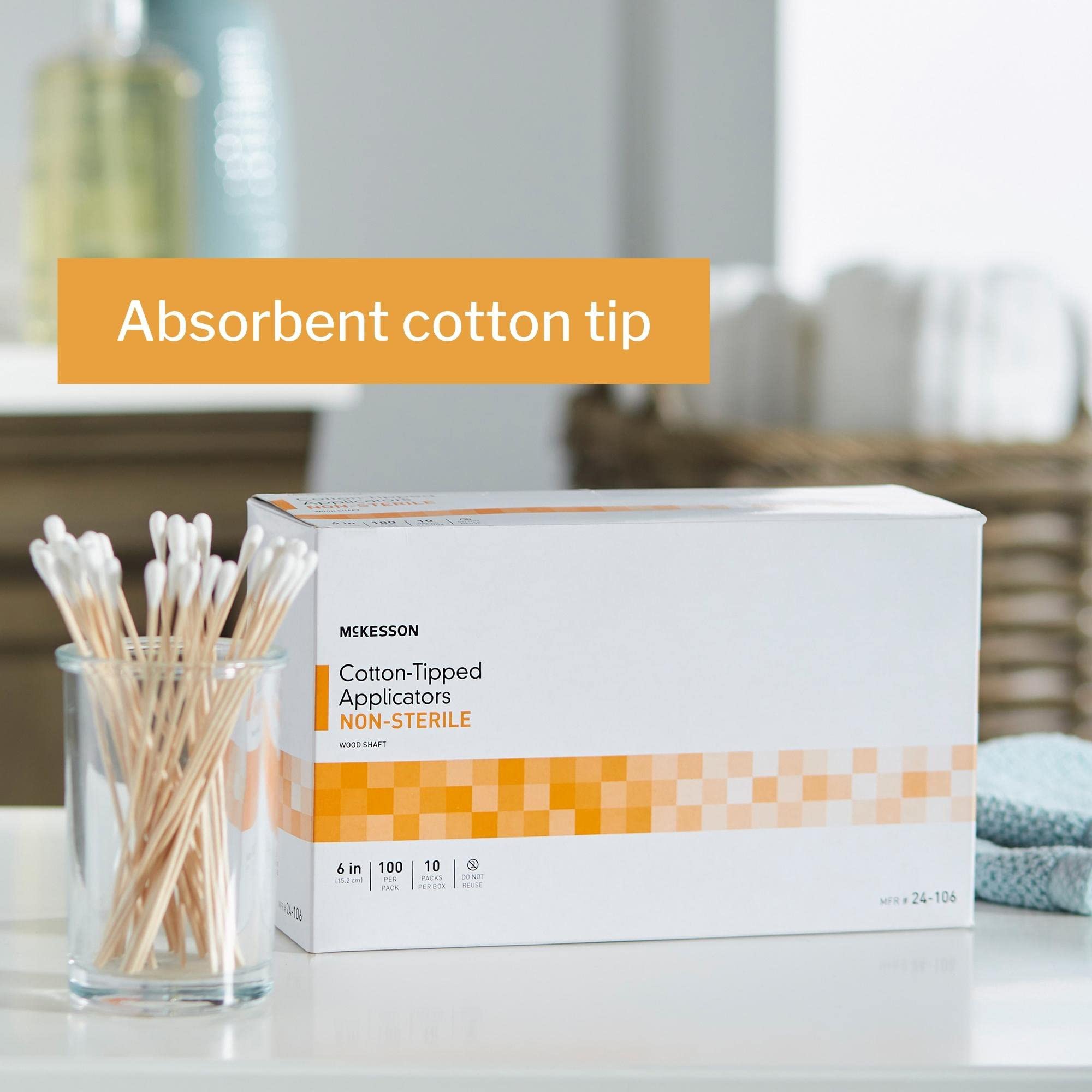 McKesson Cotton-Tipped Applicator Swabstick, Non-Sterile, Wood Shaft, 6 in, 100 Count, 10 Packs, 1000 Total - Image 3