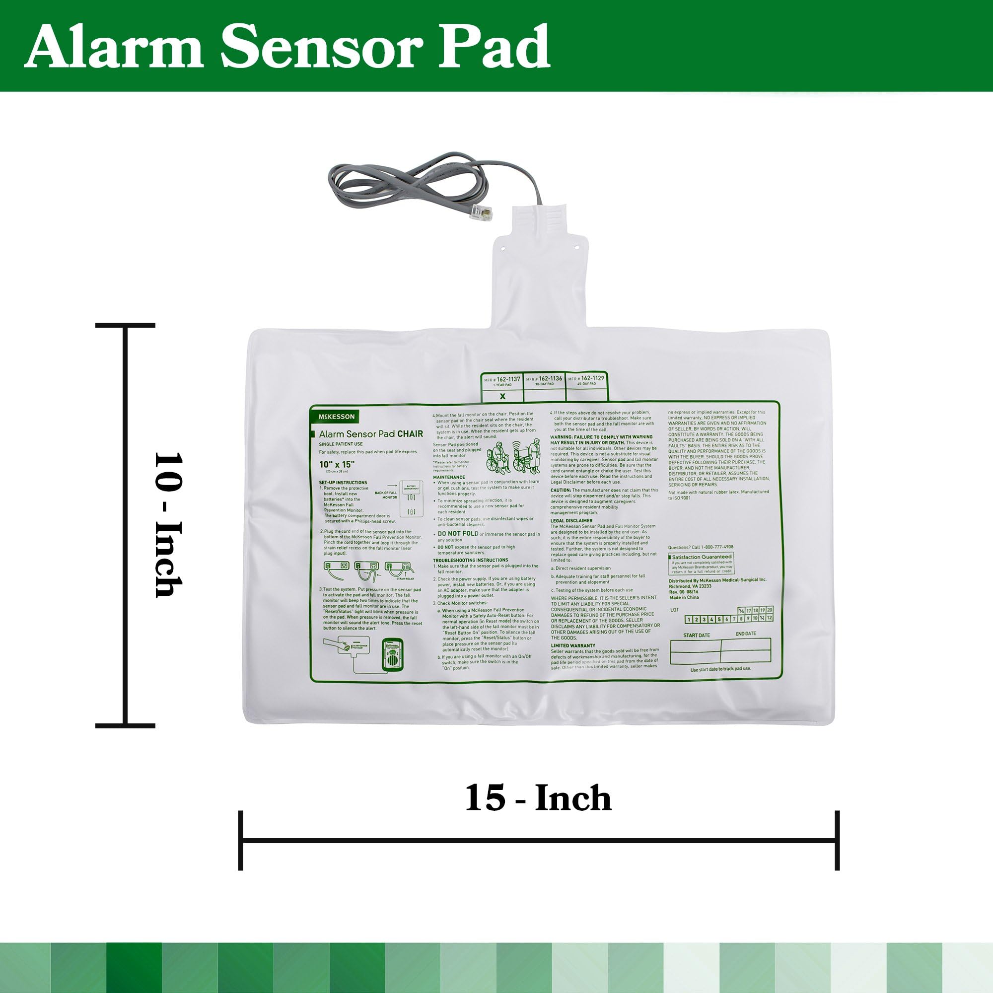 McKesson Elderly Care Bed Alarm Sensor Pad, 10 X 15 Inch, White, Touch Control, Compatible with McKesson Fall Prevention Monitors - Image 5