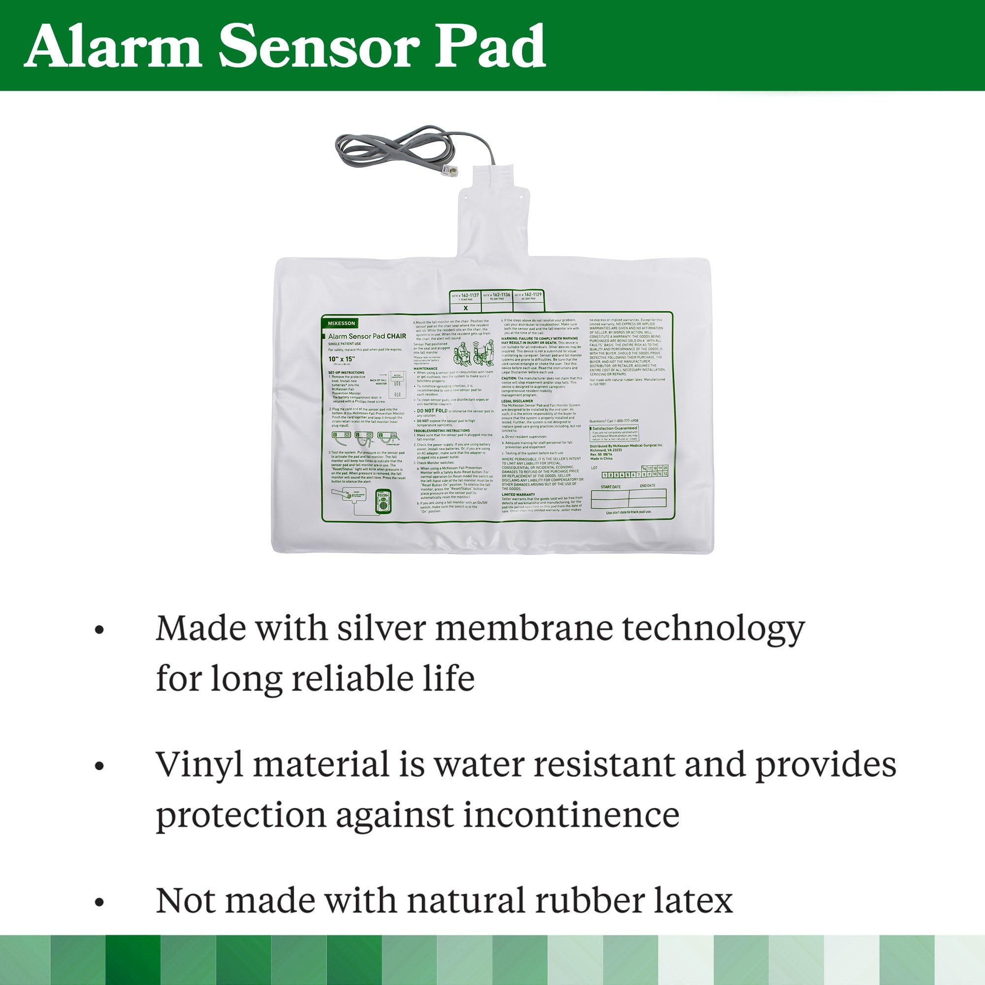 McKesson Elderly Care Bed Alarm Sensor Pad, 10 X 15 Inch, White, Touch Control, Compatible with McKesson Fall Prevention Monitors - Image 6