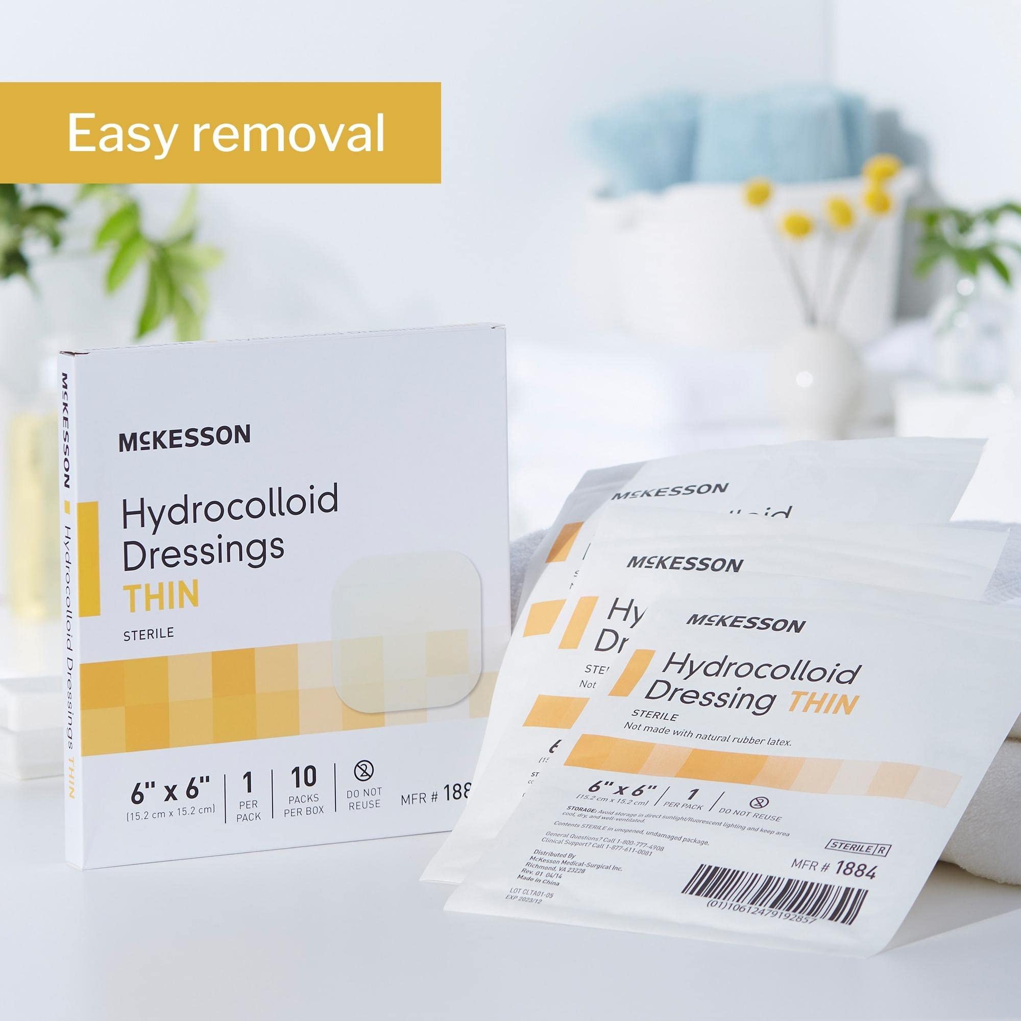 McKesson Hydrocolloid Dressing, Sterile, Thin (10 Boxes, 200 Dressings Total) - Self-Adhesive Sterile Bandage, Waterproof Patch for Bed Sore, Mild Burn, Blister, Acne Care - 6 in x 6 in - Image 9