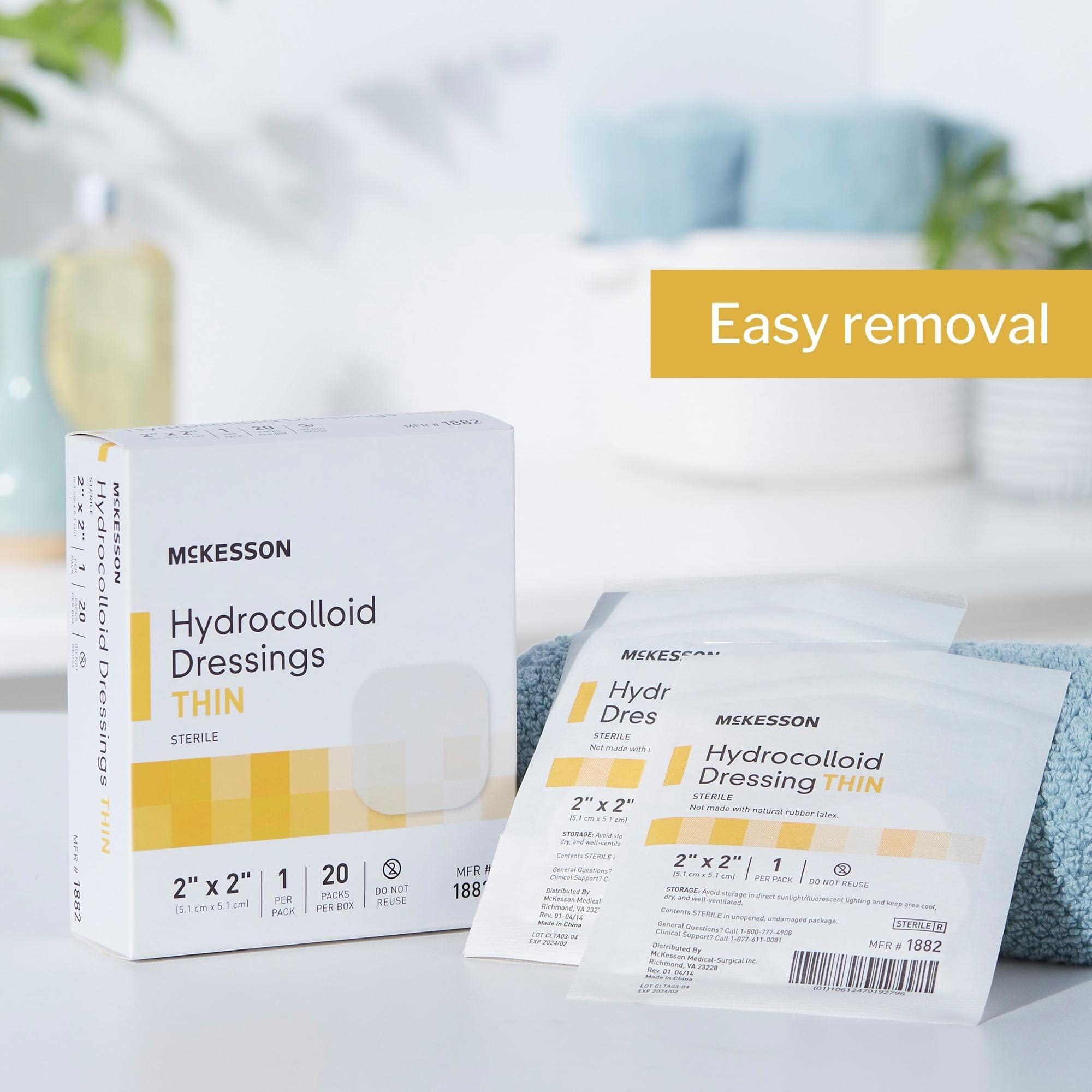 McKesson Hydrocolloid Dressing, Sterile, Thin (20 Boxes, 400 Dressings Total) - Self-Adhesive Sterile Bandage, Waterproof Patch for Bed Sore, Mild Burn, Blister, Acne Care - 2 in x 2 in - Image 9