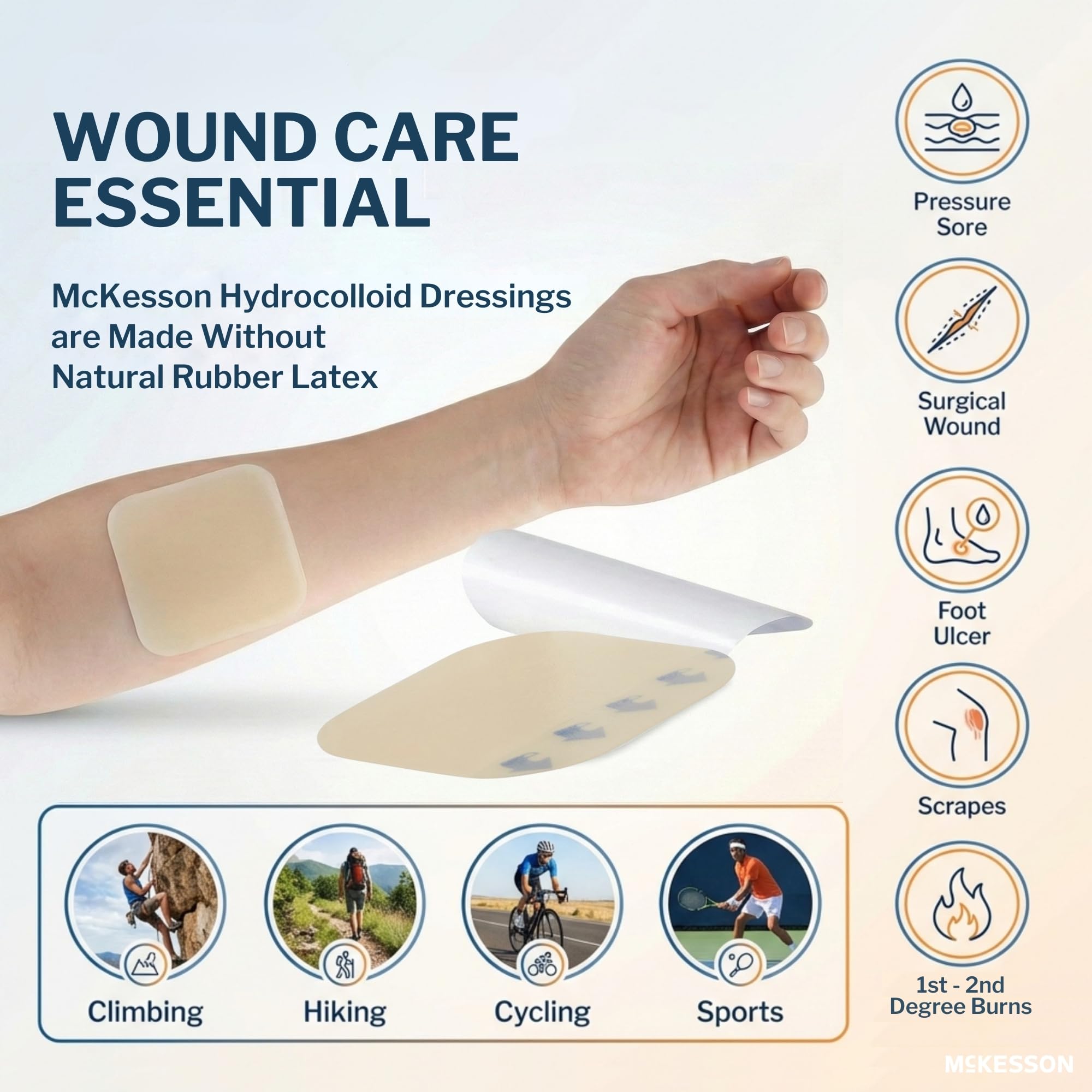 McKesson Hydrocolloid Dressing, Sterile, Thin (20 Boxes, 400 Dressings Total) - Self-Adhesive Sterile Bandage, Waterproof Patch for Bed Sore, Mild Burn, Blister, Acne Care - 2 in x 2 in - Image 3