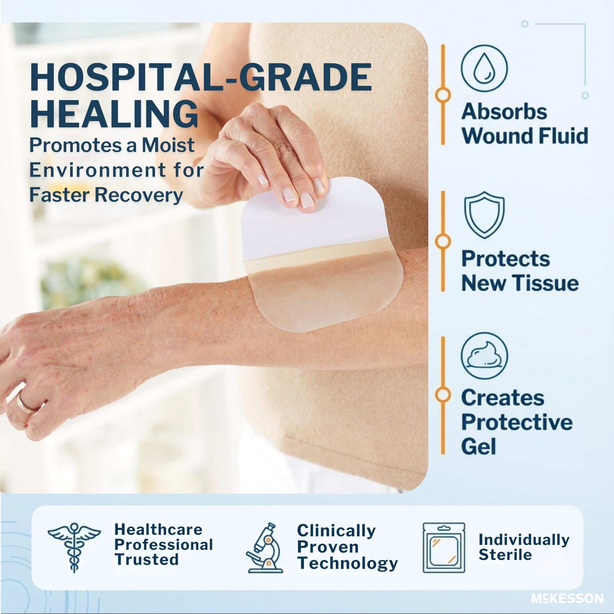 McKesson Hydrocolloid Dressing, Sterile, Thin (20 Boxes, 400 Dressings Total) - Self-Adhesive Sterile Bandage, Waterproof Patch for Bed Sore, Mild Burn, Blister, Acne Care - 2 in x 2 in - Image 5