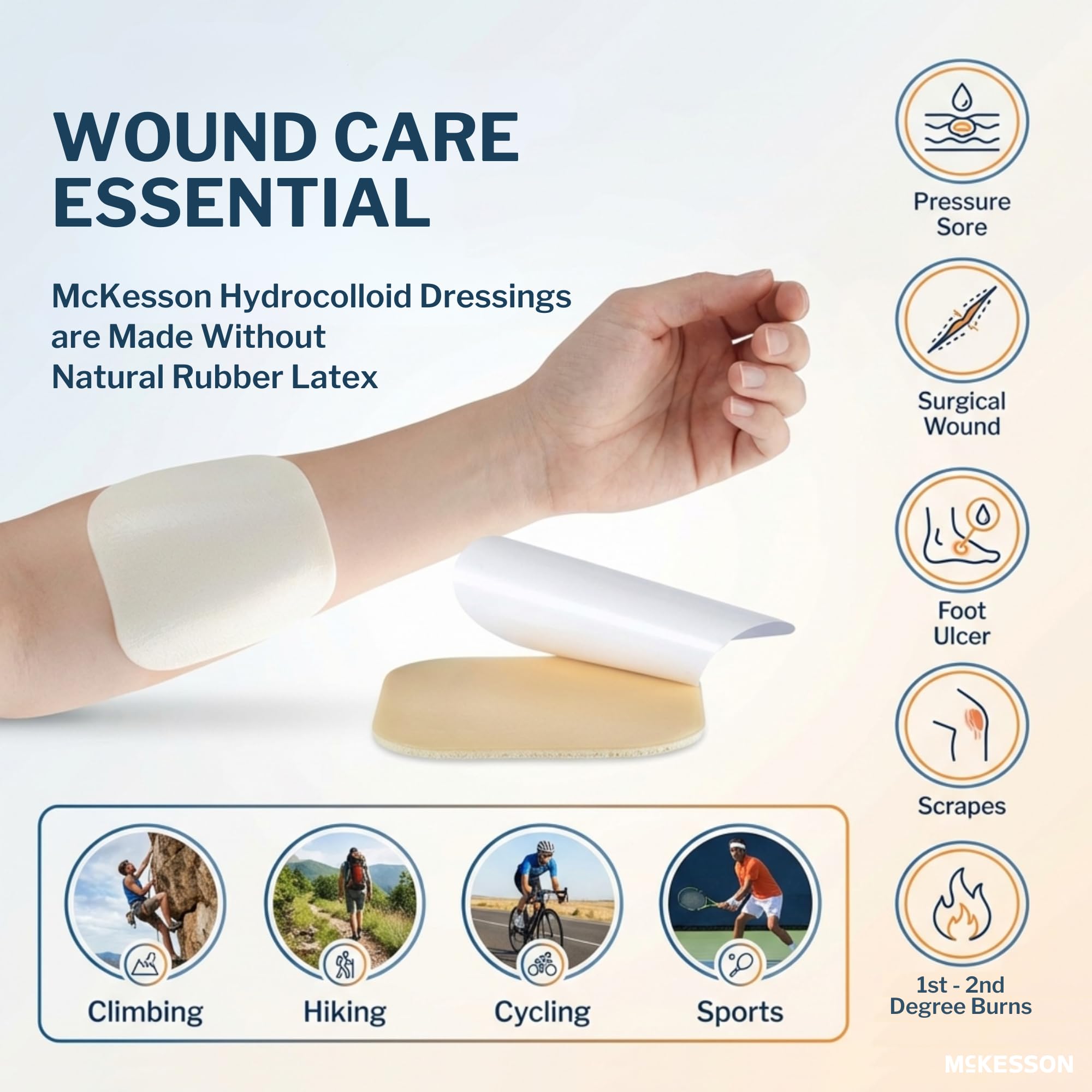 McKesson Hydrocolloid Dressings with Foam Backing, Sterile (10 Dressings) - Self-Adhesive Sterile Bandage, Waterproof Patch for Bed Sore, Mild Burn, Blister, Acne Care - 4 in x 4 in - Image 3