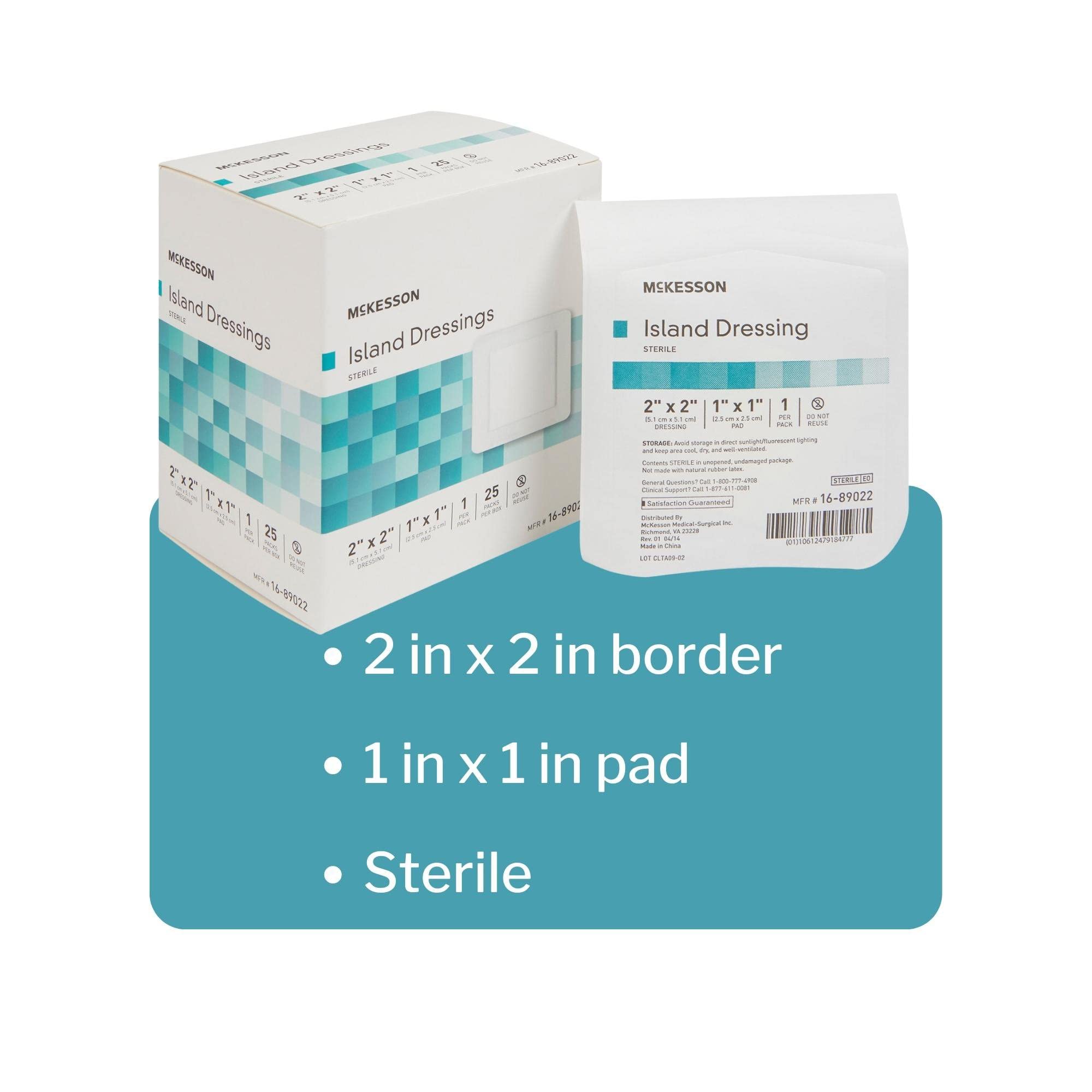 McKesson Island Dressings, Sterile, Dimension 2 in x 2 in, Pad 1 in x 1 in, 25 Count, 4 Packs, 100 Total - Image 3