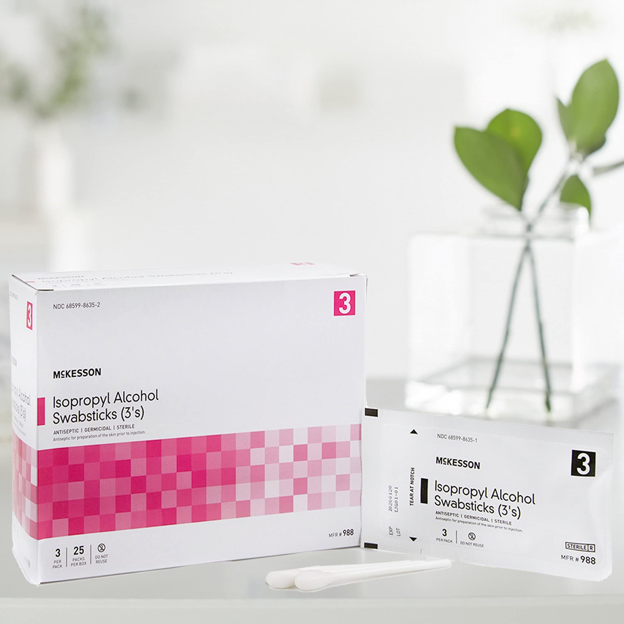 McKesson Isopropyl Alcohol Swabsticks [75 Swabs] Sterile, Individual Wrapped, 3 Per Packs, 25 Packs - Image 5