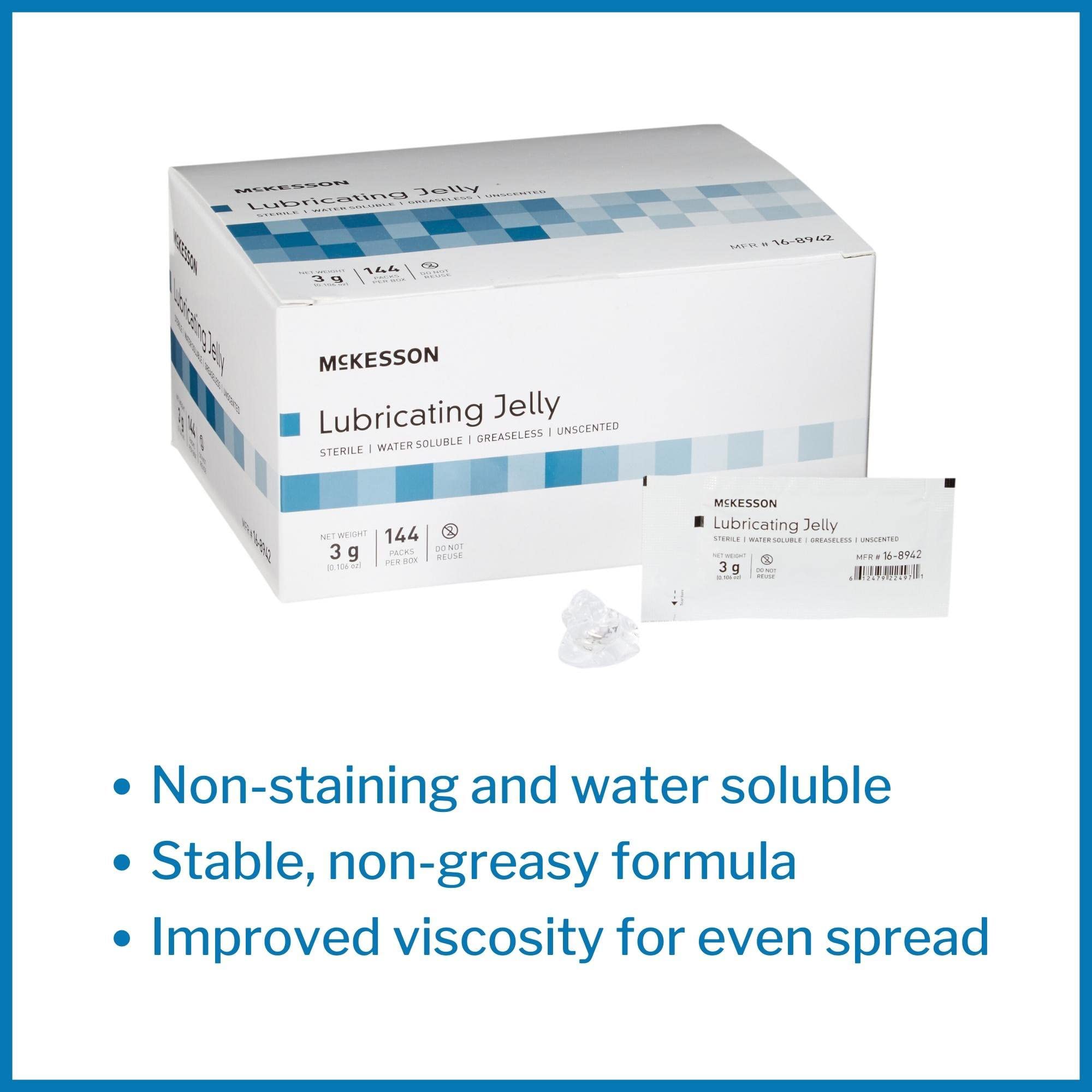 McKesson Lubricating Jelly, 3 g [864 Count] Water Based Non-Sticky Lube, Soluble Lubricant Gel - for Surgical, Medical, Personal – Sterile Individual Packets, Box of 6 - Image 6