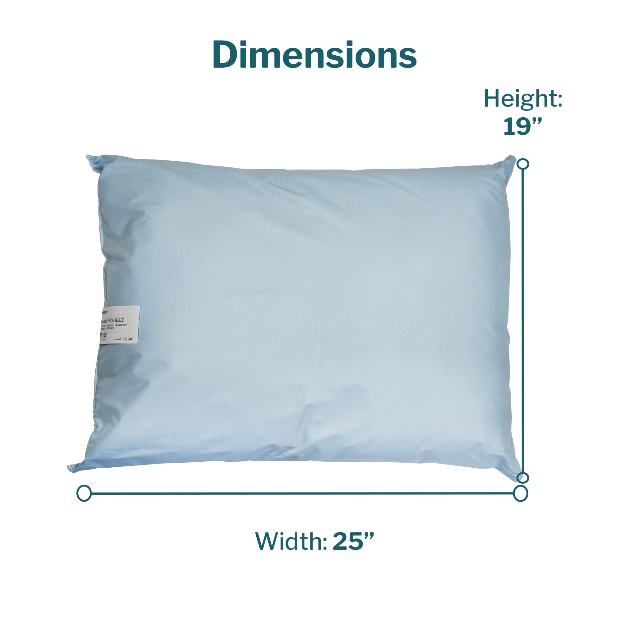 McKesson Medical Pillow [1 Count] Reusable Hospital Bed Pillows, Vinyl Cover, Fluid Moisture and Stain-Resistant, Blue, 19 in x 25 in - Image 4