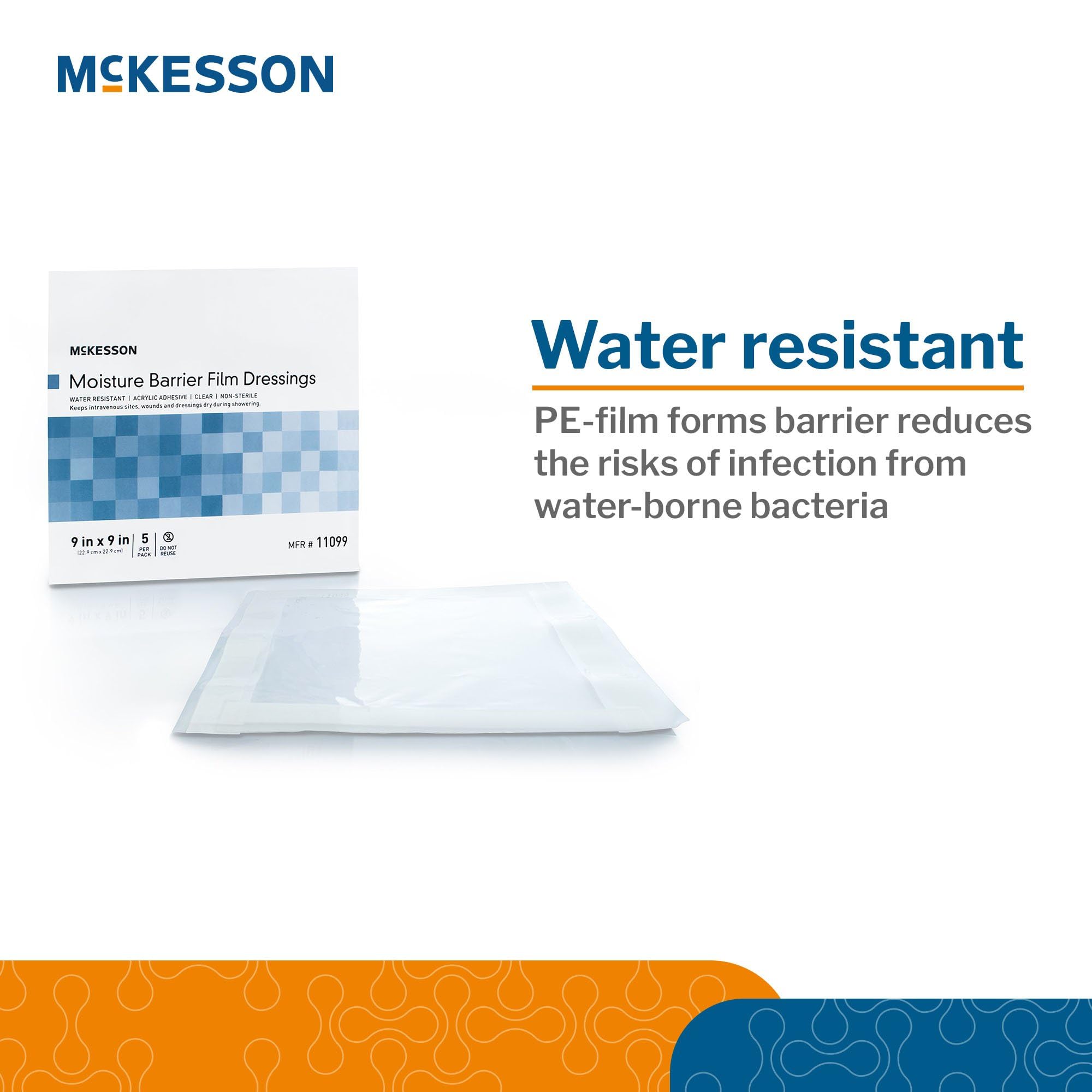 McKesson Moisture Barrier Film Dressings - Water-Resistant Wound Protector for Showering - 9 in x 9 in, 5 Count, 140 Packs, 700 Total - Image 4