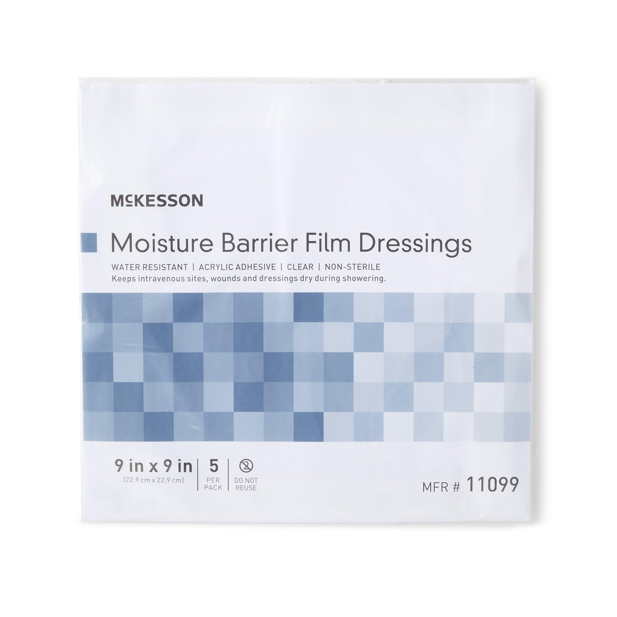 McKesson Moisture Barrier Film Dressings - Water-Resistant Wound Protector for Showering - 9 in x 9 in, 5 Count, 140 Packs, 700 Total - Image 5