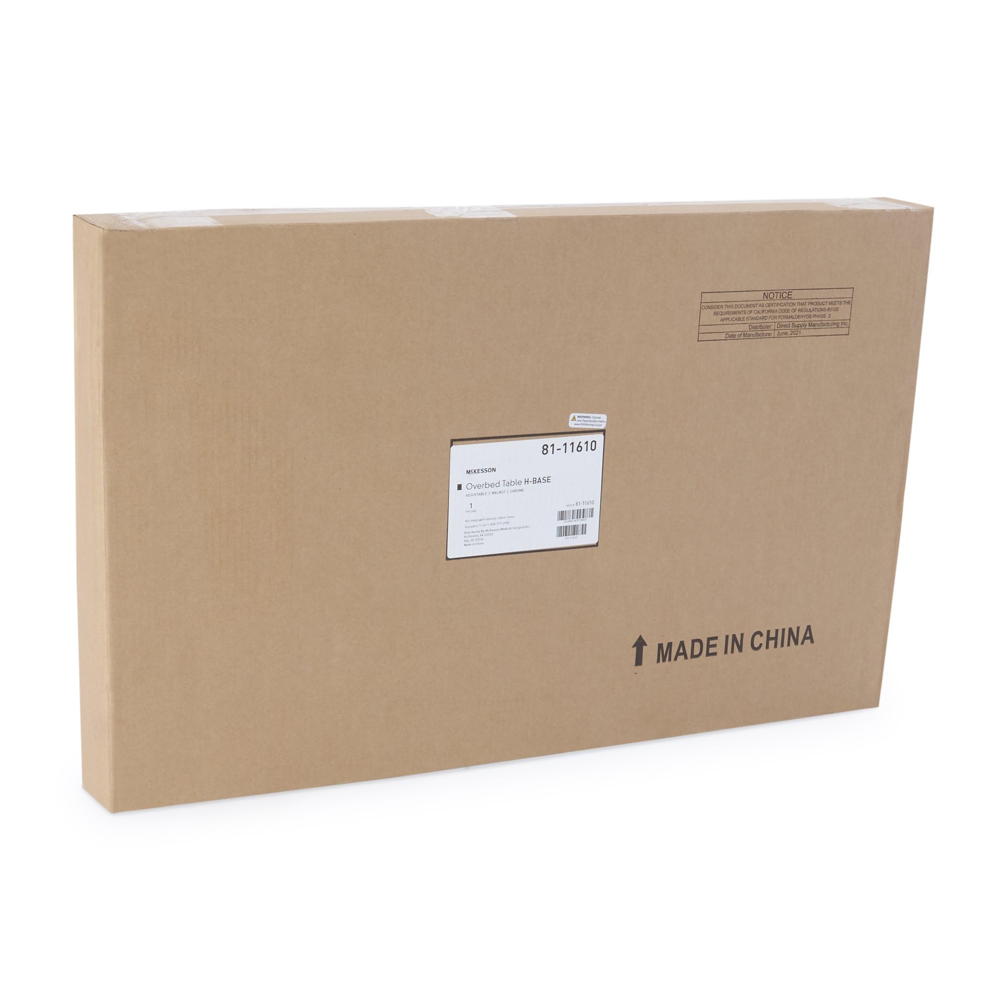 McKesson Overbed Table, H-Base, Non-Tilt, Walnut Wood Grain, 15 in. x 31 in. Laminate Top, Height Adjustable 28-1/4 in. – 43-1/4 in., Spring-Assist Lift, 4 Casters with 2 Locking Wheels, Up to 50 lbs - Image 3