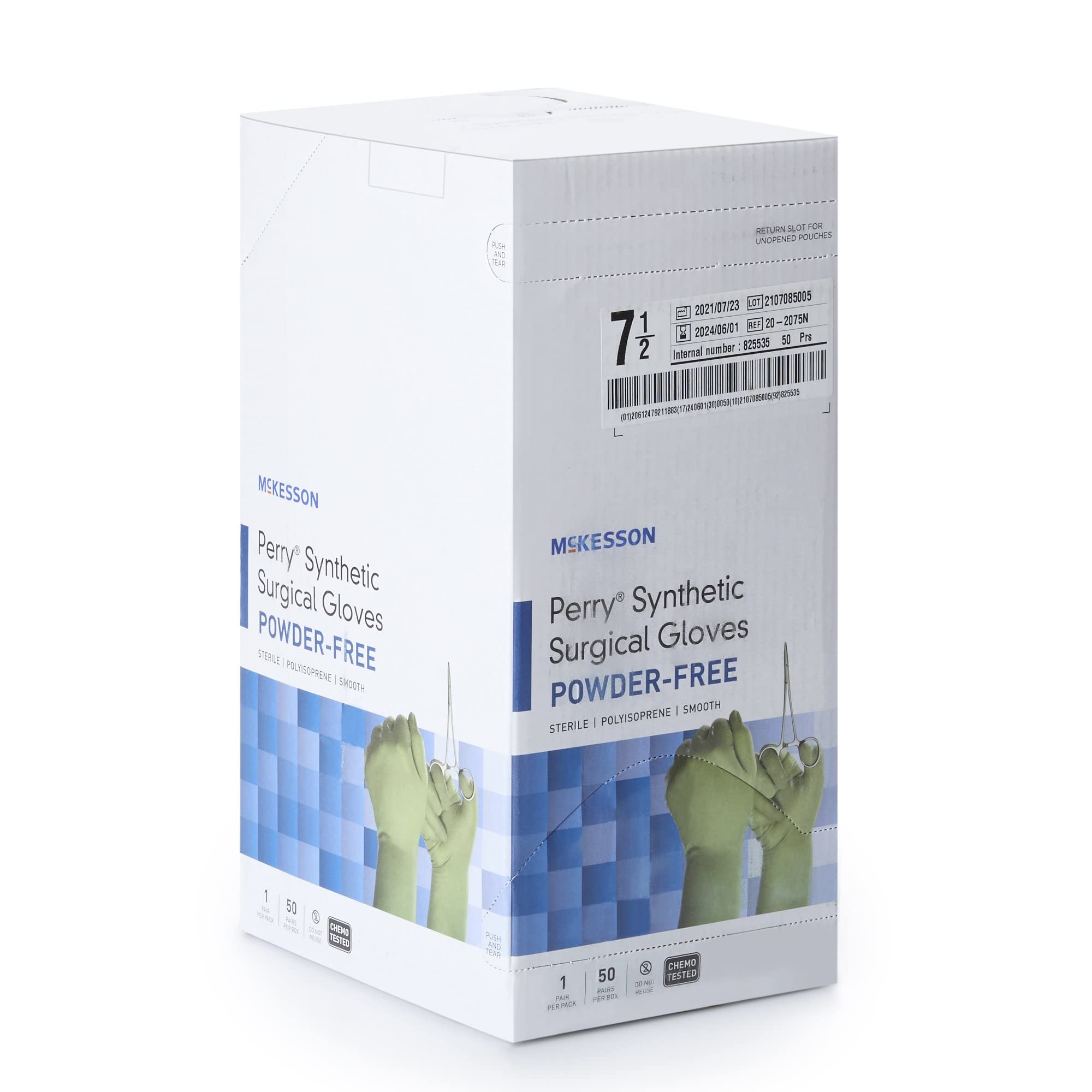 McKesson Perry Synthetic Surgical Gloves [50 Pairs] Sterile, Polyisoprene, Disposable, Powder-Free, Professional Medical and Healthcare, Chemo Tested, Size 7.5, Green - Image 6