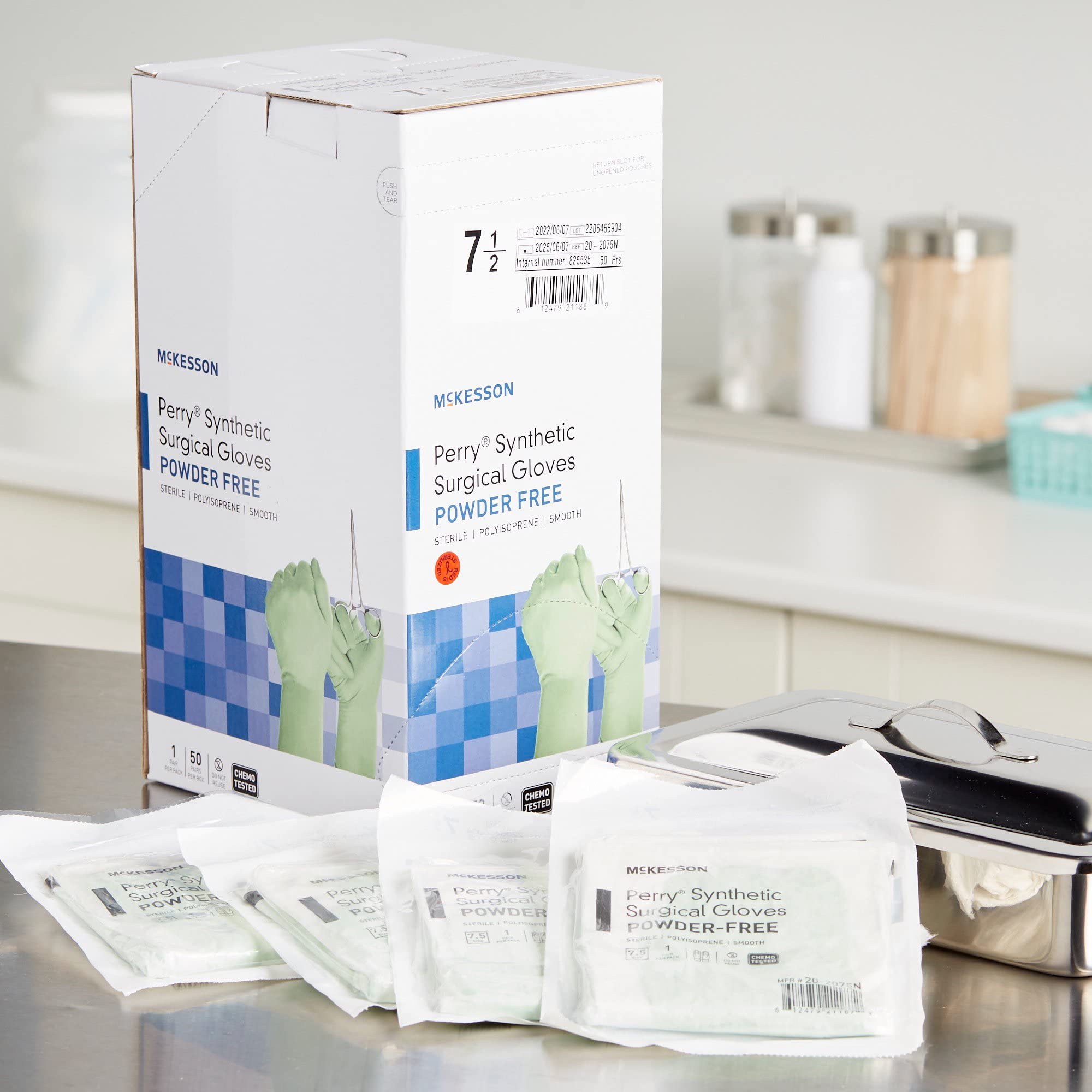 McKesson Perry Synthetic Surgical Gloves [50 Pairs] Sterile, Polyisoprene, Disposable, Powder-Free, Professional Medical and Healthcare, Chemo Tested, Size 7.5, Green - Image 5