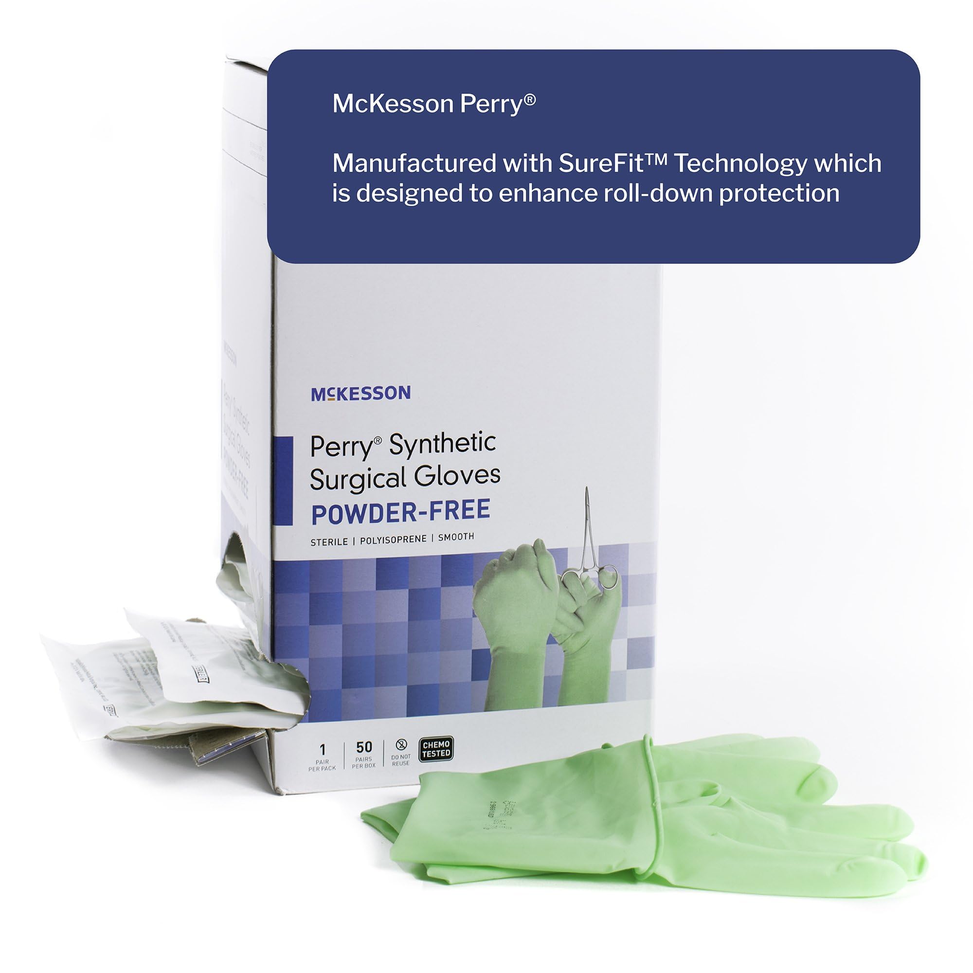 McKesson Perry Synthetic Surgical Gloves [50 Pairs] Sterile, Polyisoprene, Disposable, Powder-Free, Professional Medical and Healthcare, Chemo Tested, Size 7.0, Green - Image 3