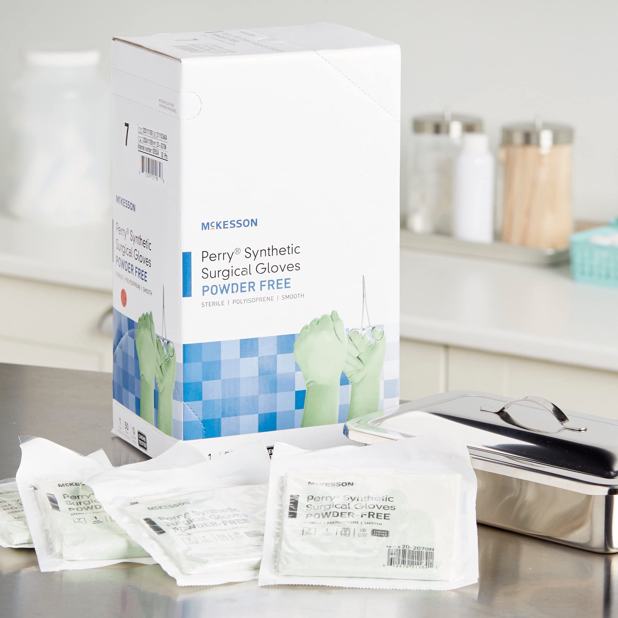 McKesson Perry Synthetic Surgical Gloves [50 Pairs] Sterile, Polyisoprene, Disposable, Powder-Free, Professional Medical and Healthcare, Chemo Tested, Size 7.0, Green - Image 4