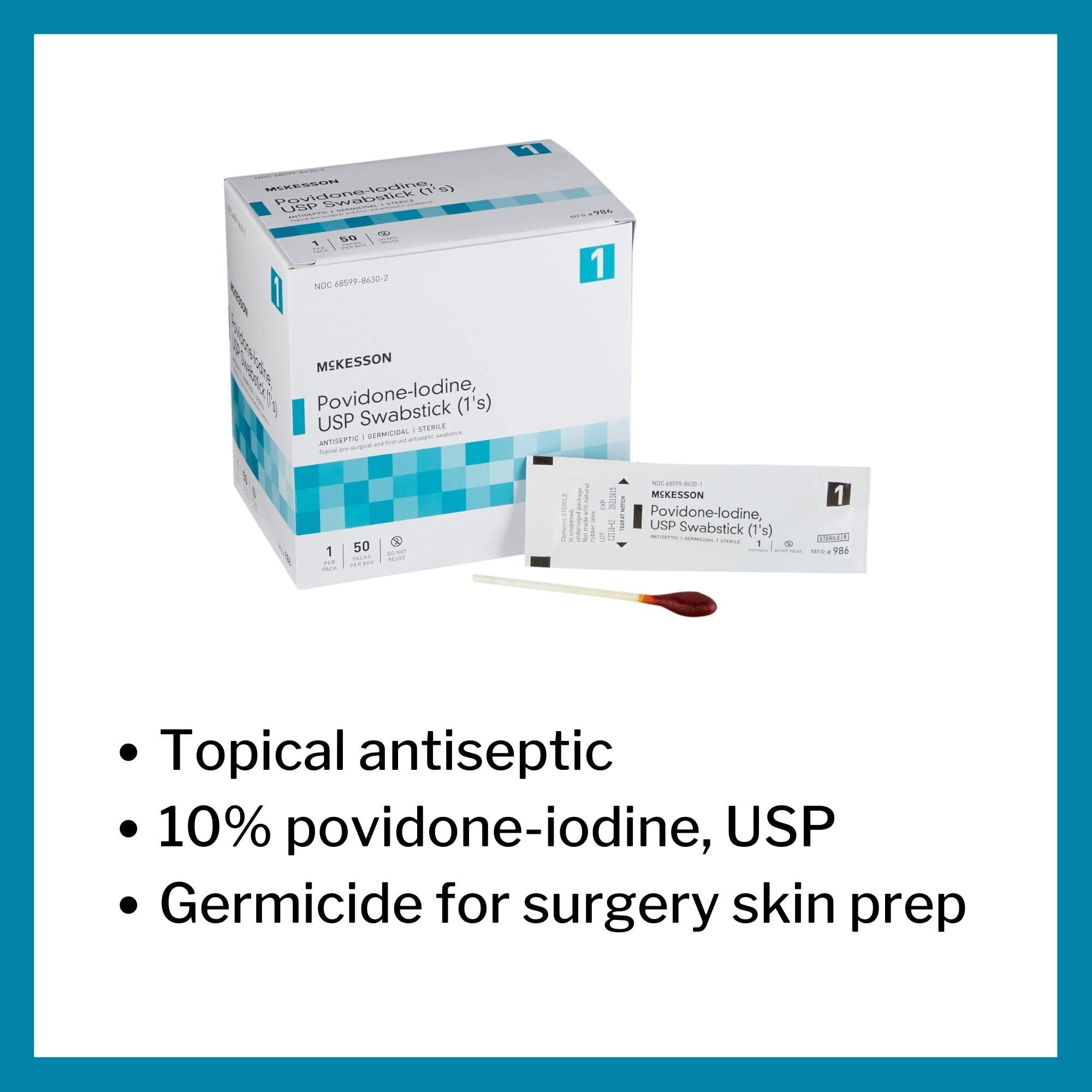 McKesson Povidone Iodine 10% Swabs Stick [50 Sticks] Sterile Swabsticks, Topical Pre-Surgical and First Aid - Image 3