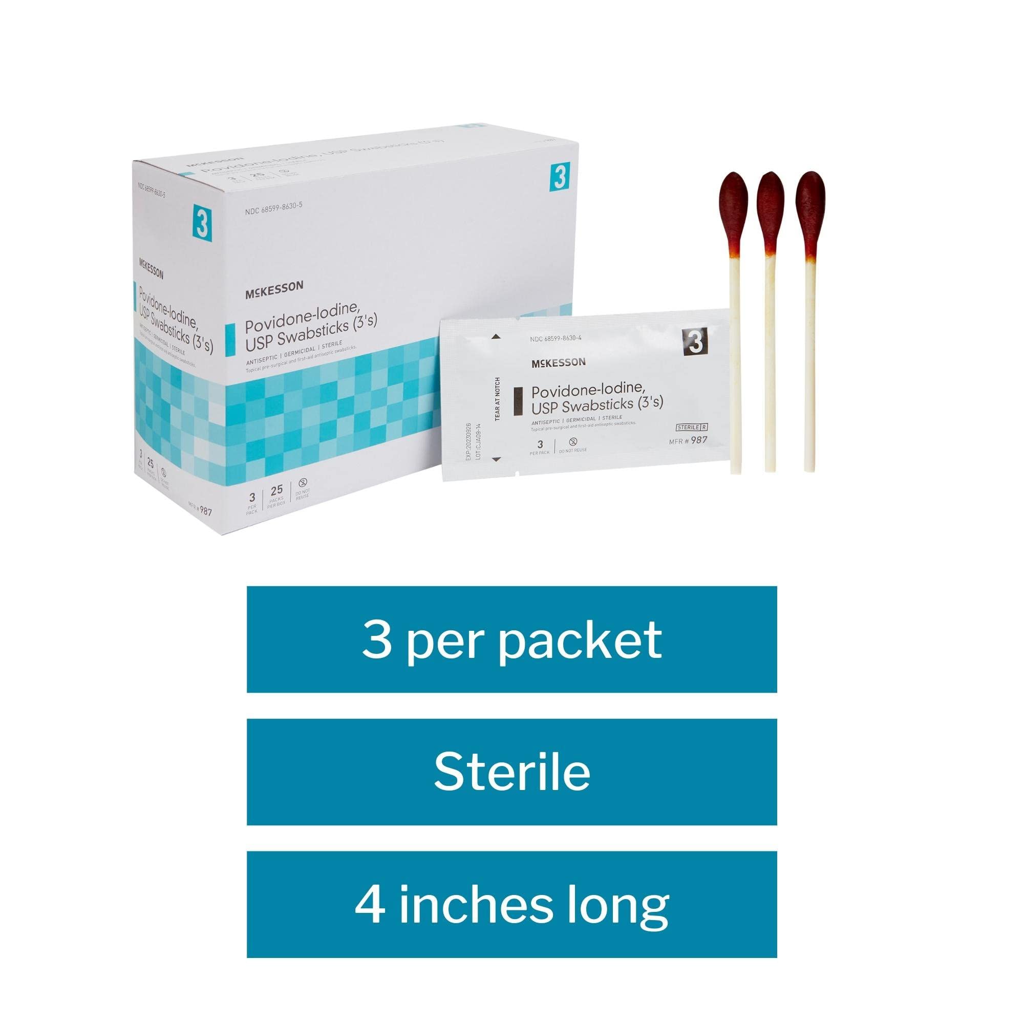 McKesson Povidone Iodine 10% Swabs Stick [75 Sticks], Sterile Swabsticks, Topical Pre-Surgical and First Aid, 3 Per Pack, 25 Packs - Image 4