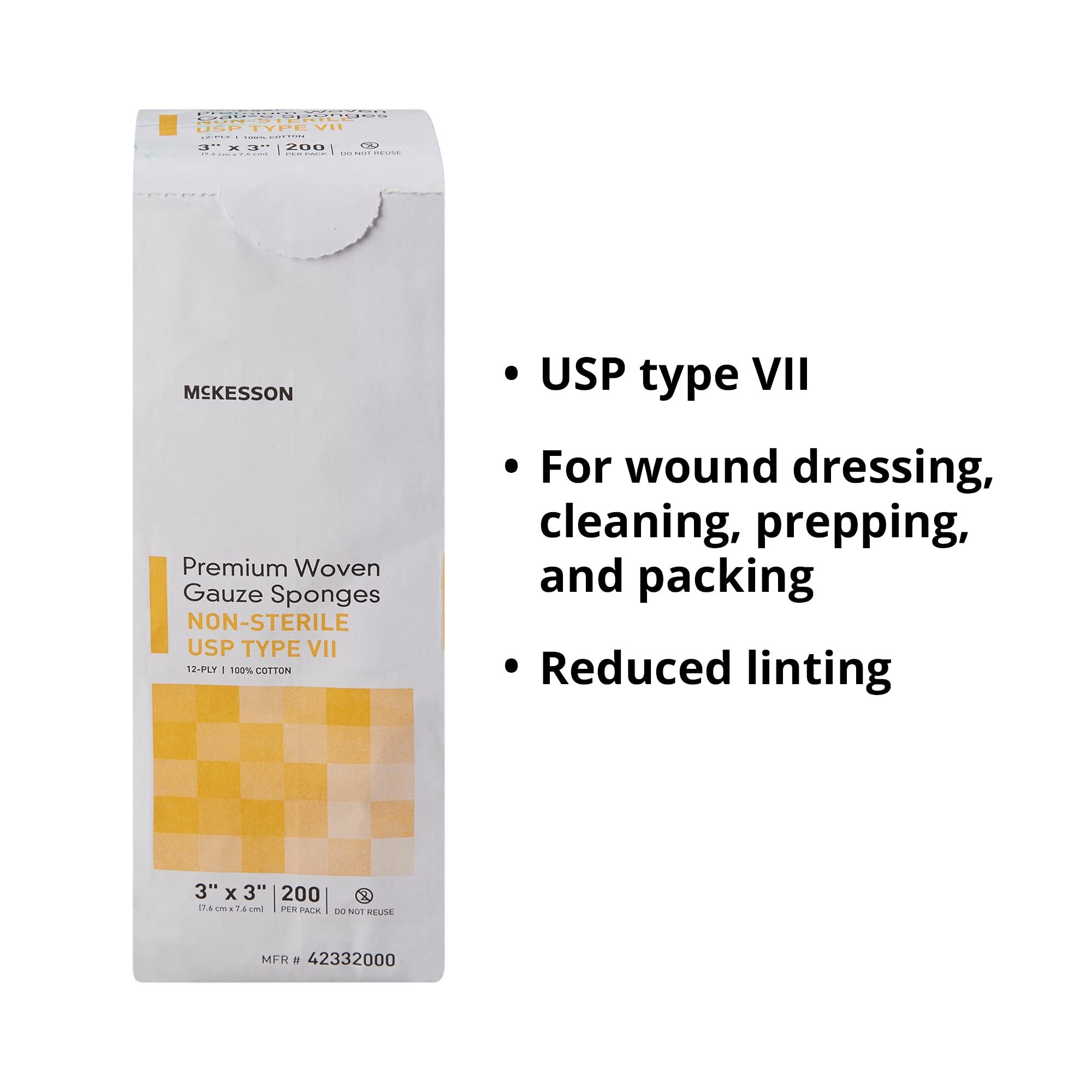 McKesson Premium Woven Gauze Sponges, Non-Sterile, 12-Ply, USP Type VII, 100% Cotton, 3 in x 3 in, 200 per Pack, 1 Pack - Image 3