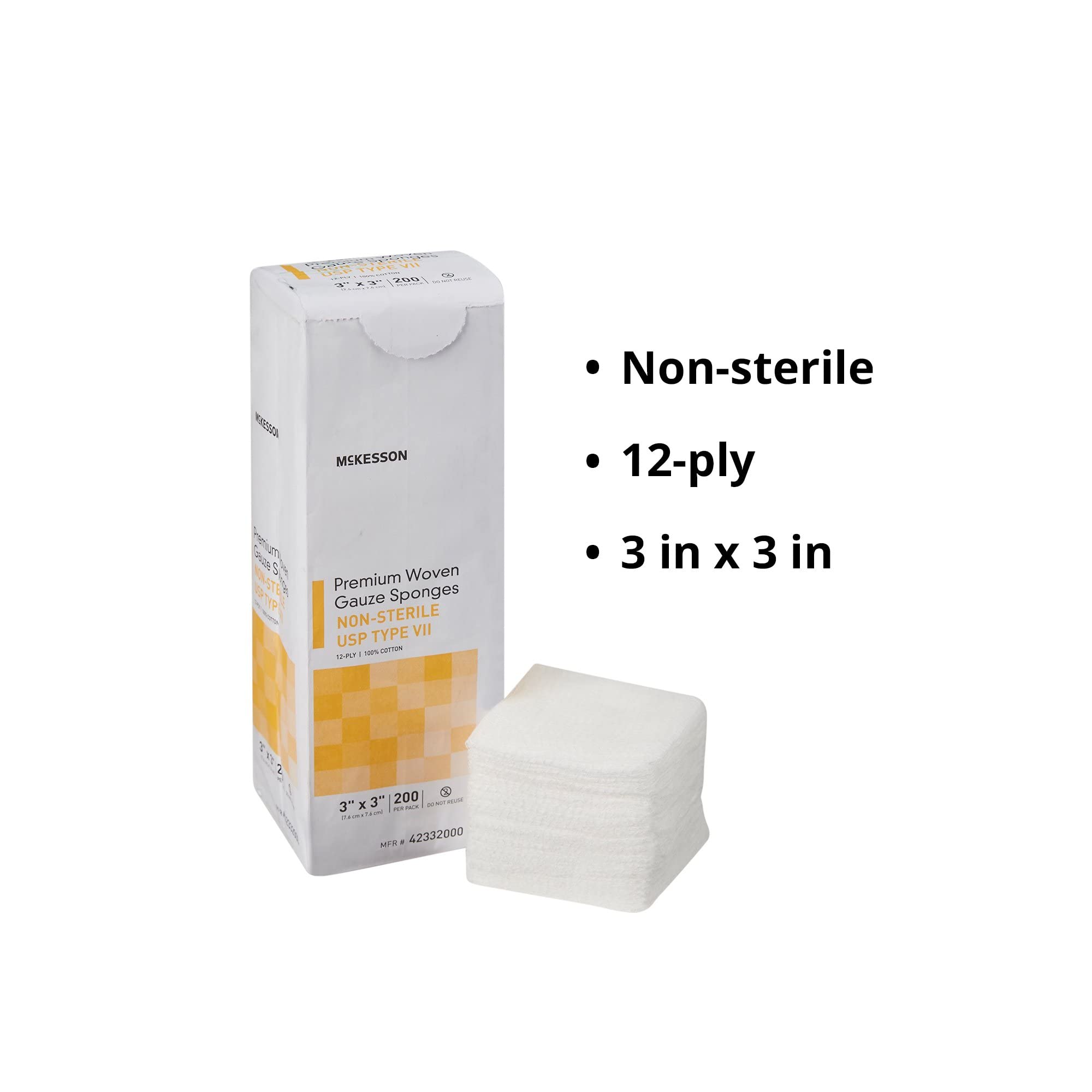 McKesson Premium Woven Gauze Sponges, Non-Sterile, 12-Ply, USP Type VII, 100% Cotton, 3 in x 3 in, 200 per Pack, 1 Pack - Image 4