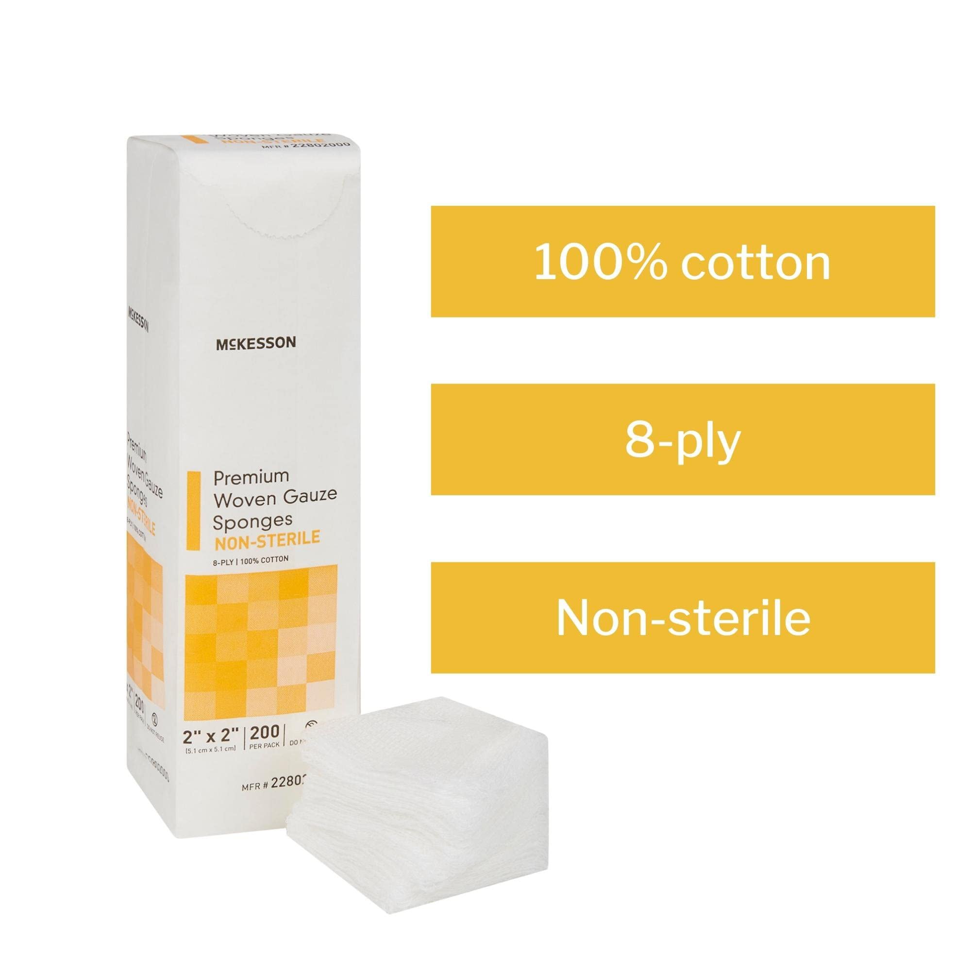 McKesson Premium Woven Gauze Sponges, Non-Sterile, 8-Ply, 100% Cotton, 2 in x 2 in, 200 per Pack, 1 Pack - Image 3