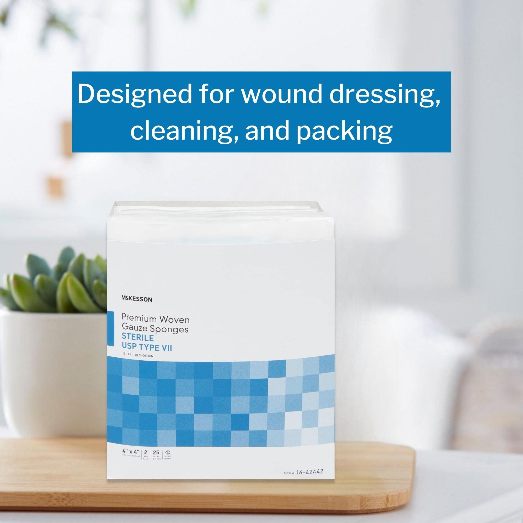 McKesson Premium Woven Gauze Sponges, Sterile, 12-Ply, USP Type VII, 100% Cotton, 4 in x 4 in, 2 per Pack, 600 Packs, 1200 Total - Image 4