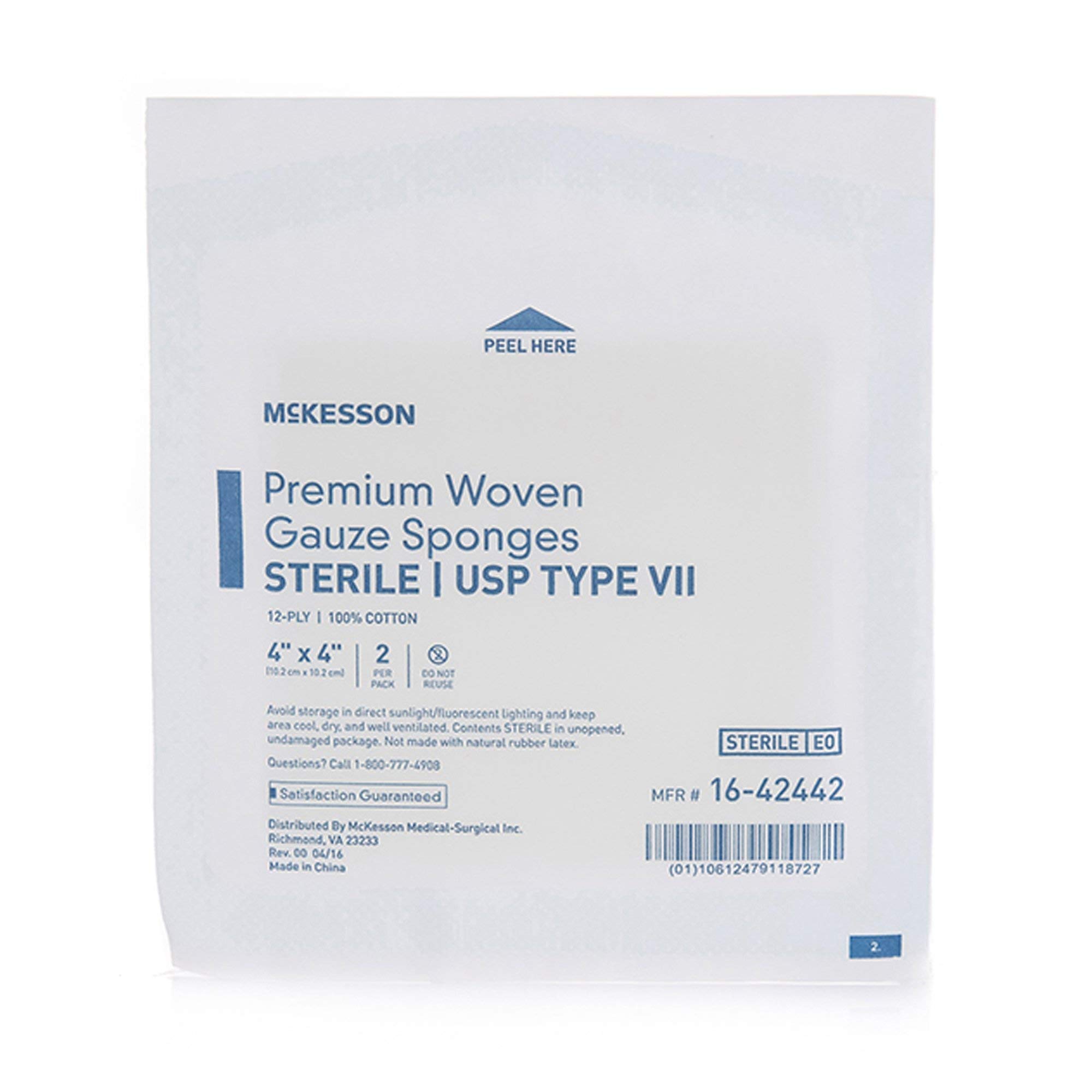 McKesson Premium Woven Gauze Sponges, Sterile, 12-Ply, USP Type VII, 100% Cotton, 4 in x 4 in, 2 per Pack, 600 Packs, 1200 Total - Image 8