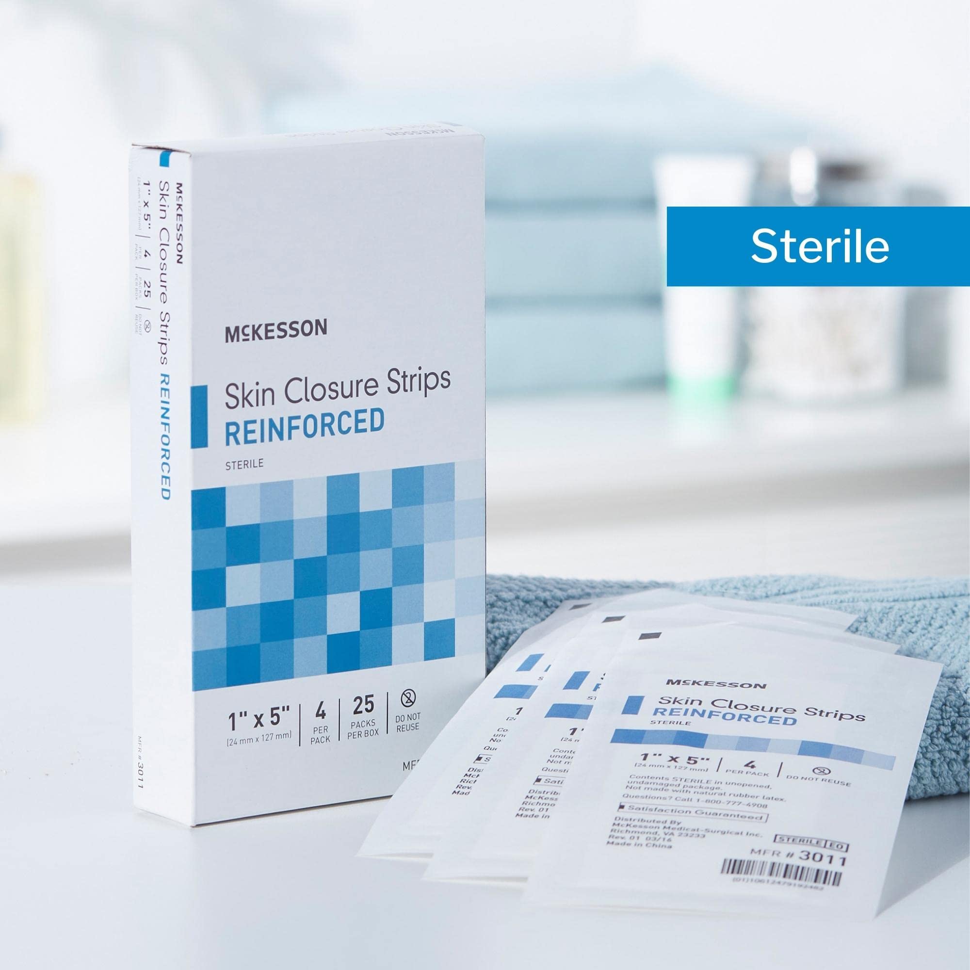 McKesson Skin Closure Adhesive Strips, Reinforced Steri Strip for Wound Care, 1 in x 5 in, 25 Count - Image 5