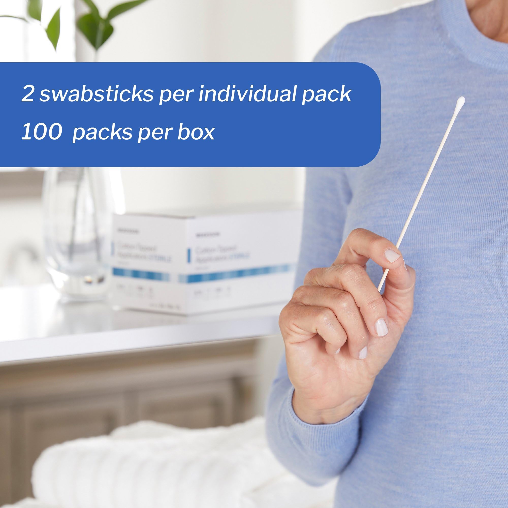 McKesson Cotton Tipped Applicator, 6 in [2000 Count] Long Sterile Medical Swabs, Individually Wrapped, Wood Shaft, 2 Per Pouch, 1000 Packs - Image 3