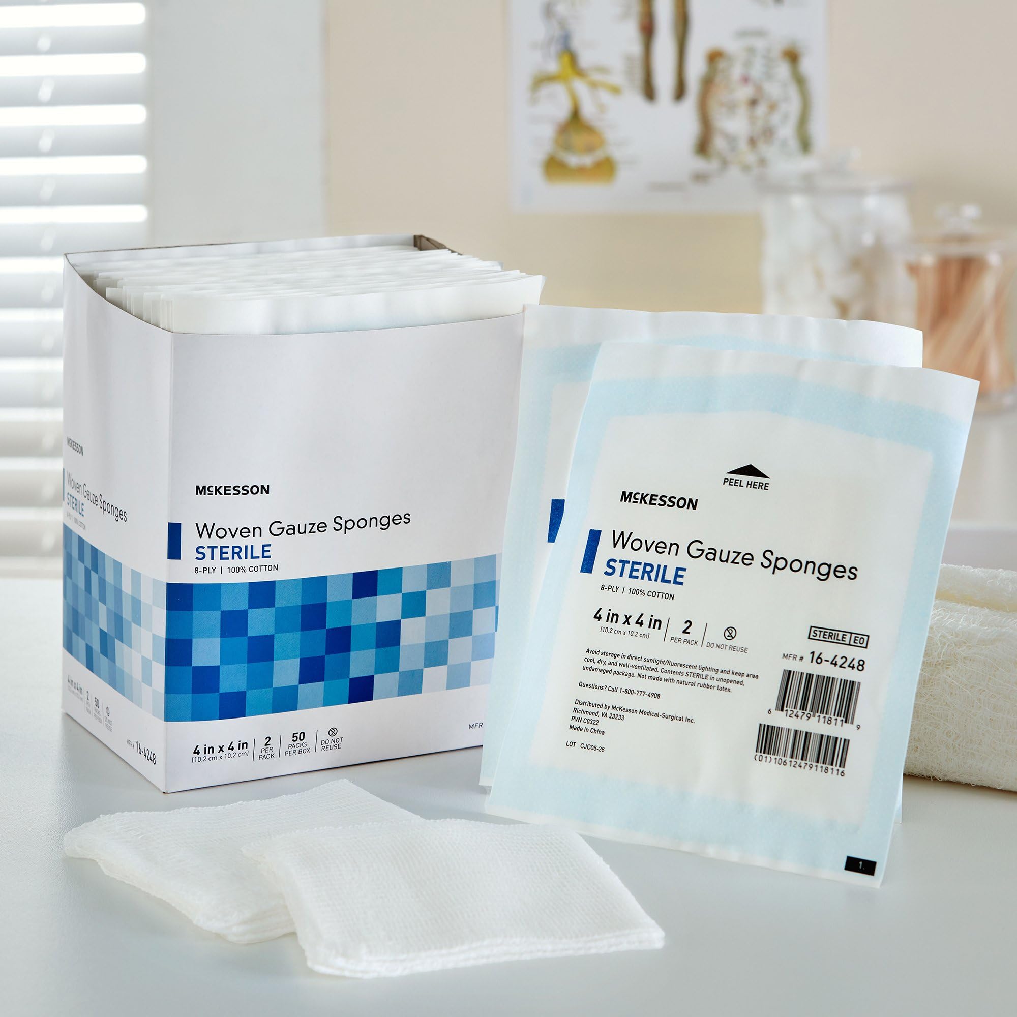 McKesson Woven Gauze Sponges, Sterile, 8-Ply, 100% Cotton, 4 in x 4 in, 2 per Pack, 600 Packs, 1200 Total - Image 6