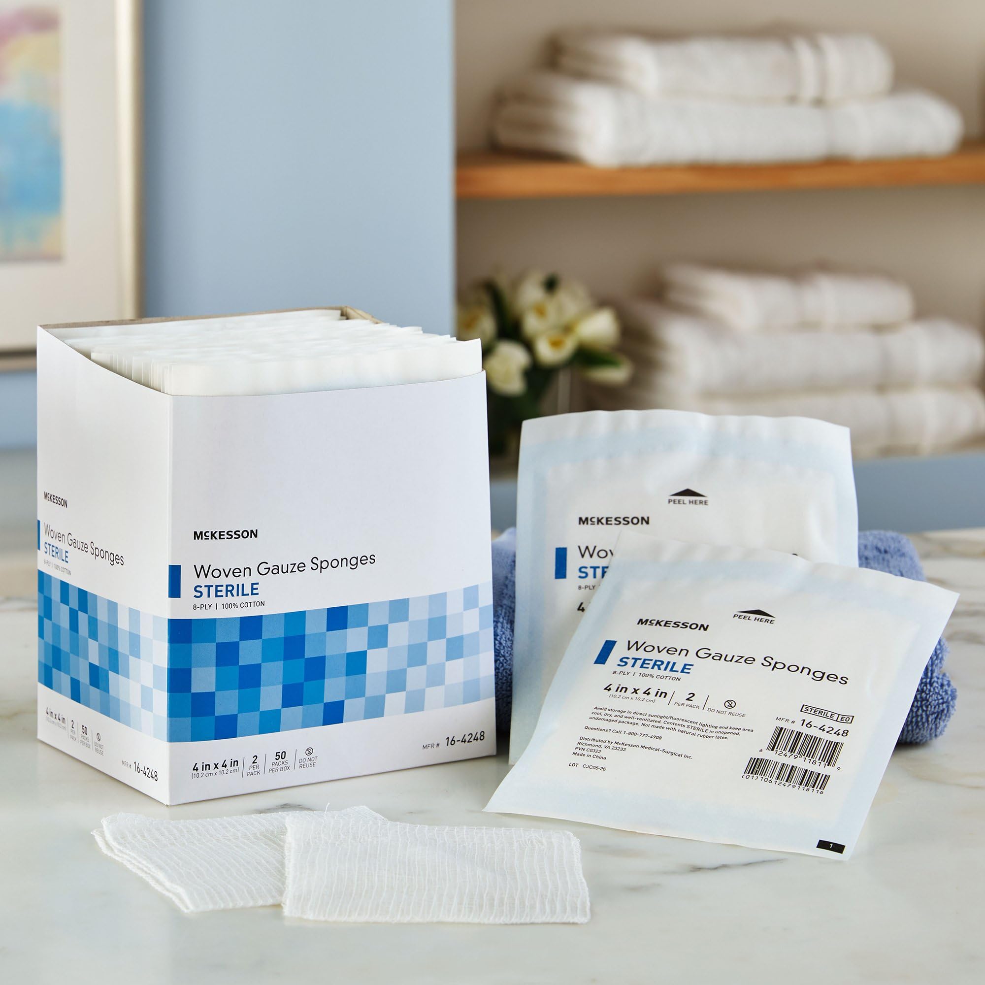 McKesson Woven Gauze Sponges, Sterile, 8-Ply, 100% Cotton, 4 in x 4 in, 2 per Pack, 600 Packs, 1200 Total - Image 8