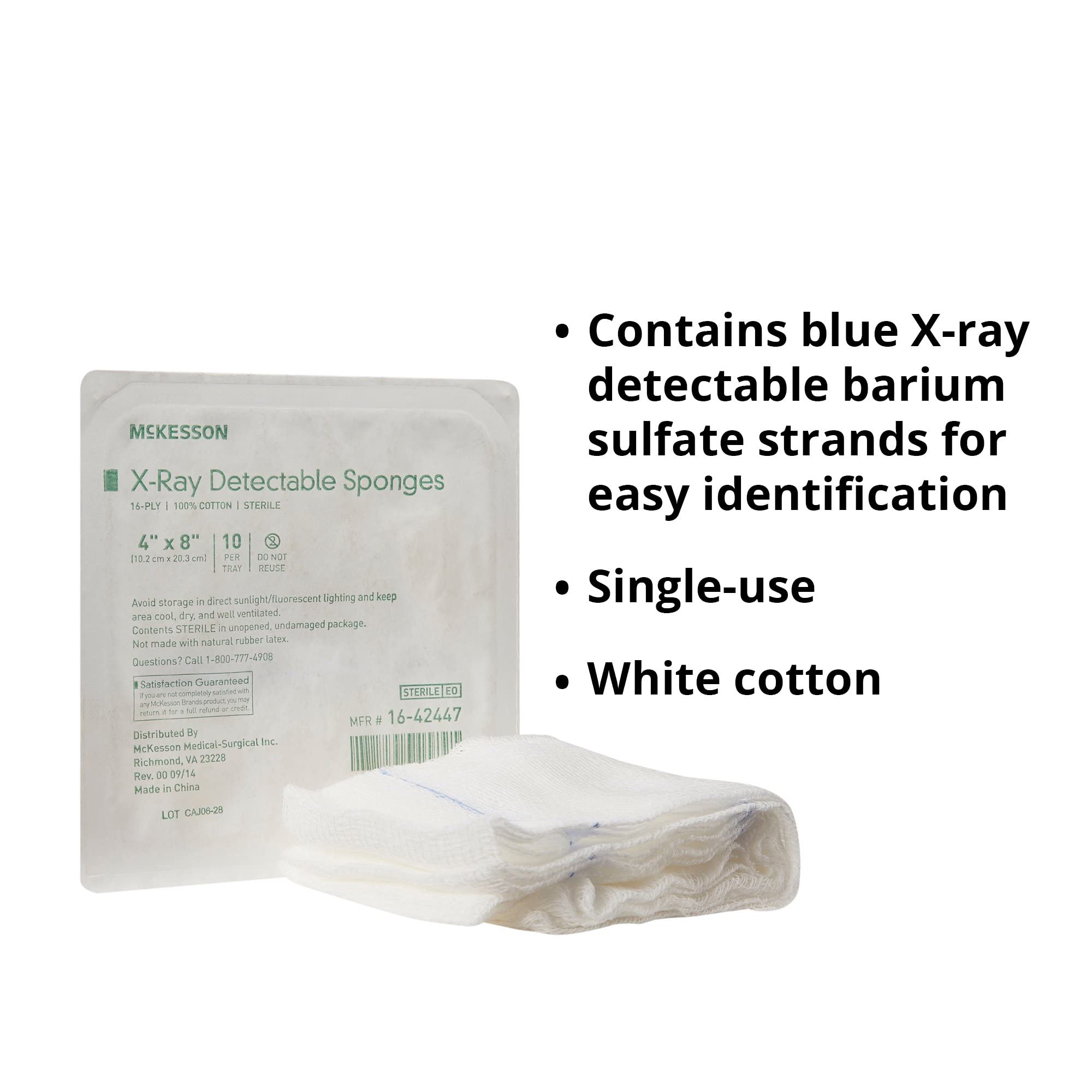 McKesson X-Ray Detectable Sponge, Sterile, 16-Ply, 4 in x 8 in, 10 per Pack, 80 Packs, 800 Total - Image 4